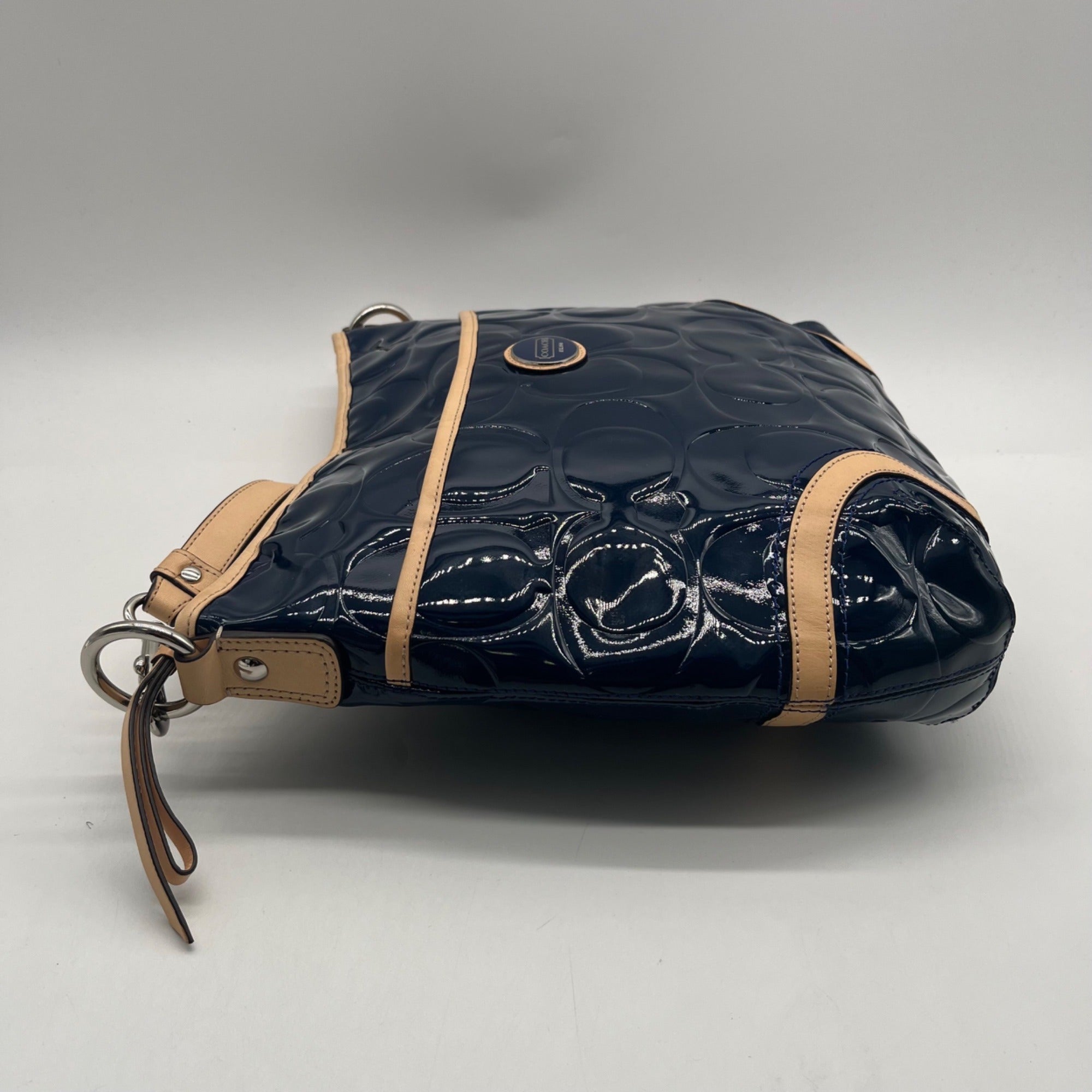 Coach Navy Blue Patent Leather Peyton Shoulder Bag-F20022