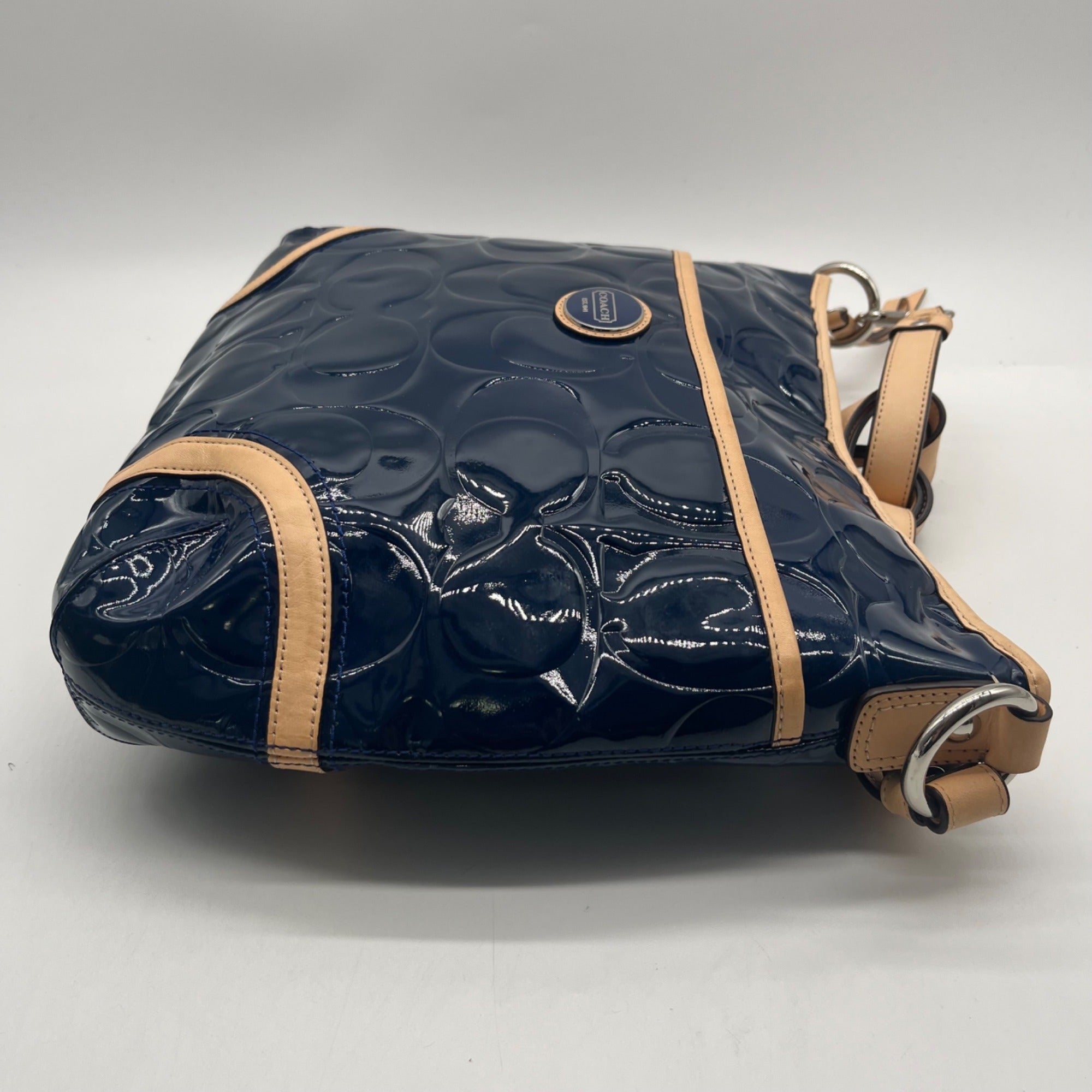 Coach Navy Blue Patent Leather Peyton Shoulder Bag-F20022