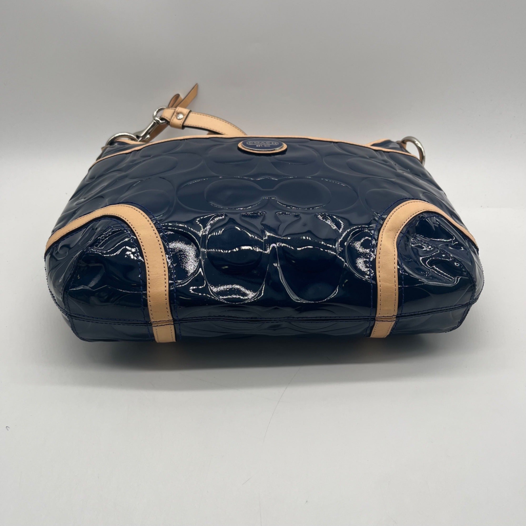 Coach Navy Blue Patent Leather Peyton Shoulder Bag-F20022