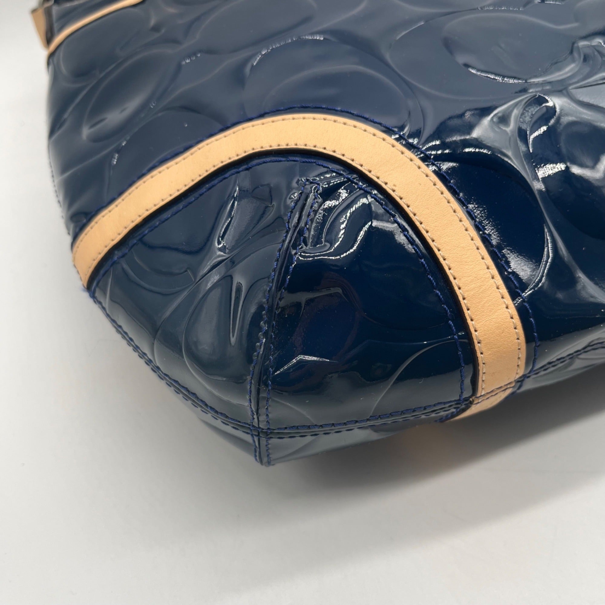 Coach Navy Blue Patent Leather Peyton Shoulder Bag-F20022