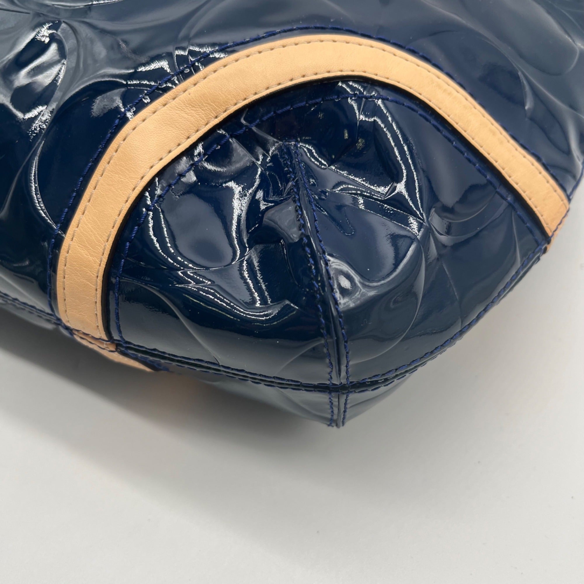 Coach Navy Blue Patent Leather Peyton Shoulder Bag-F20022