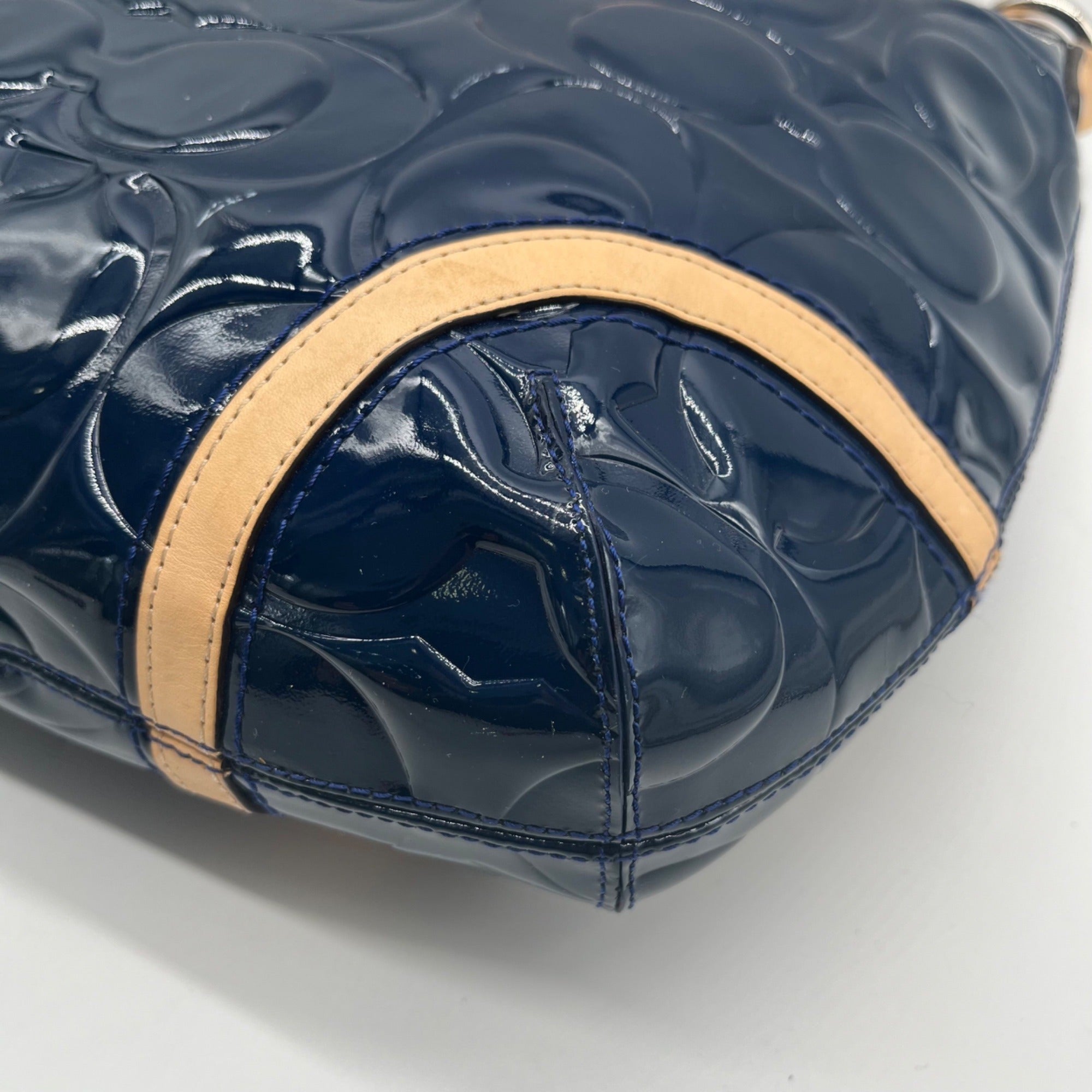 Coach Navy Blue Patent Leather Peyton Shoulder Bag-F20022