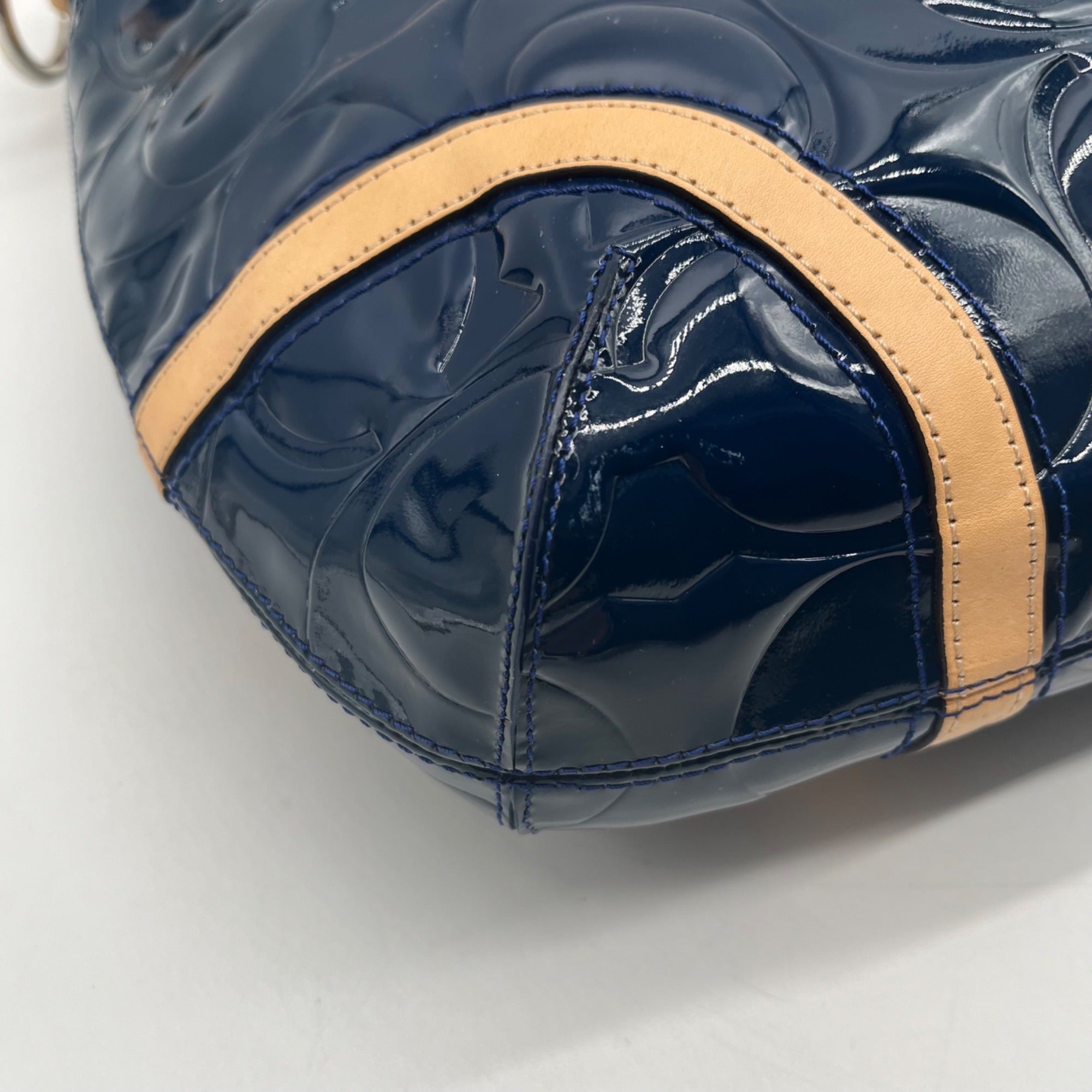 Coach Navy Blue Patent Leather Peyton Shoulder Bag-F20022