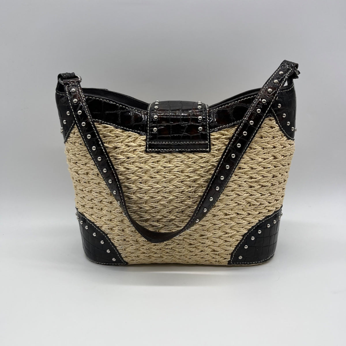 Brighton Vintage Tan &amp; Brown Straw Shoulder Bag