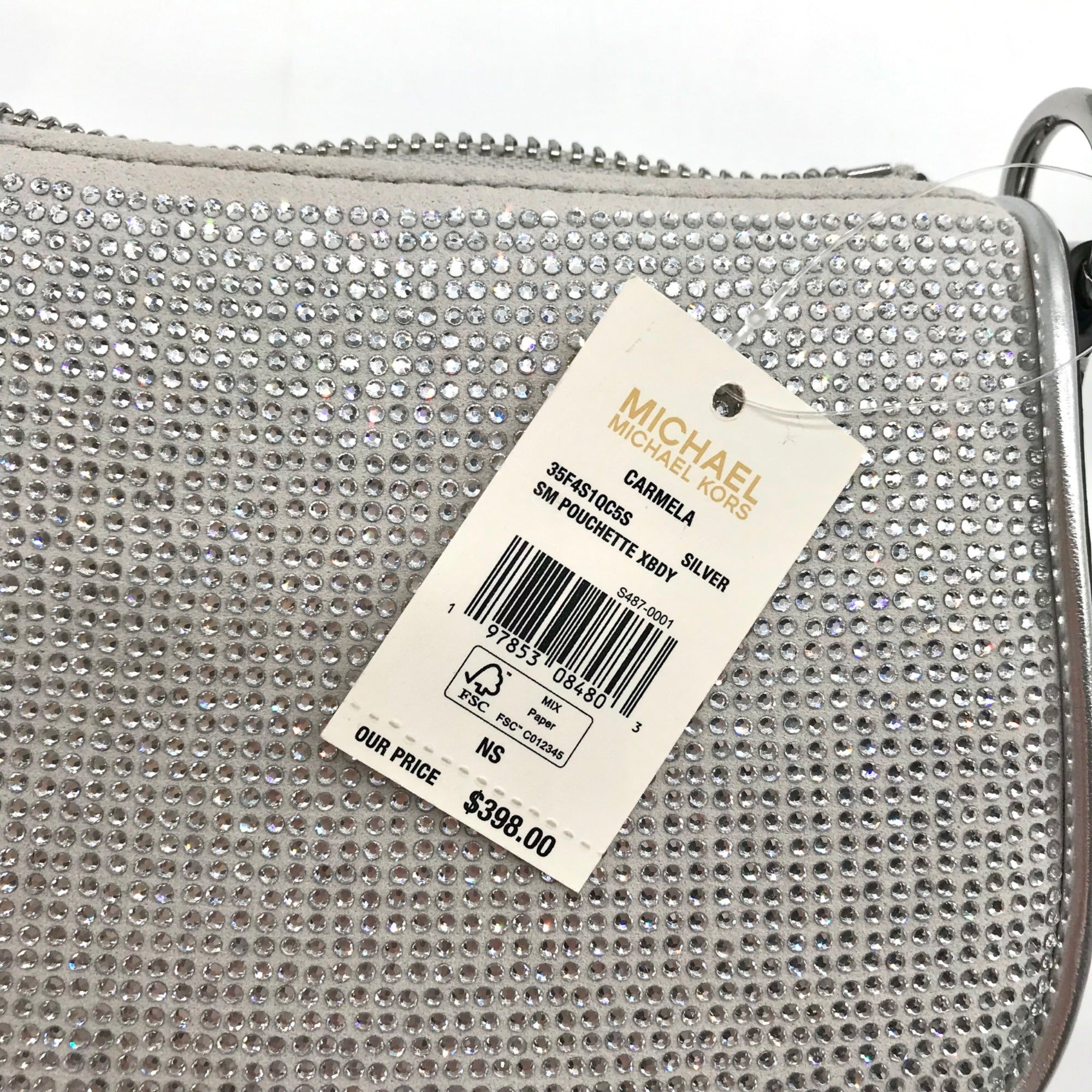 Michael Kors Silver Leather Carmela Small Pouchette Crossbody Bag