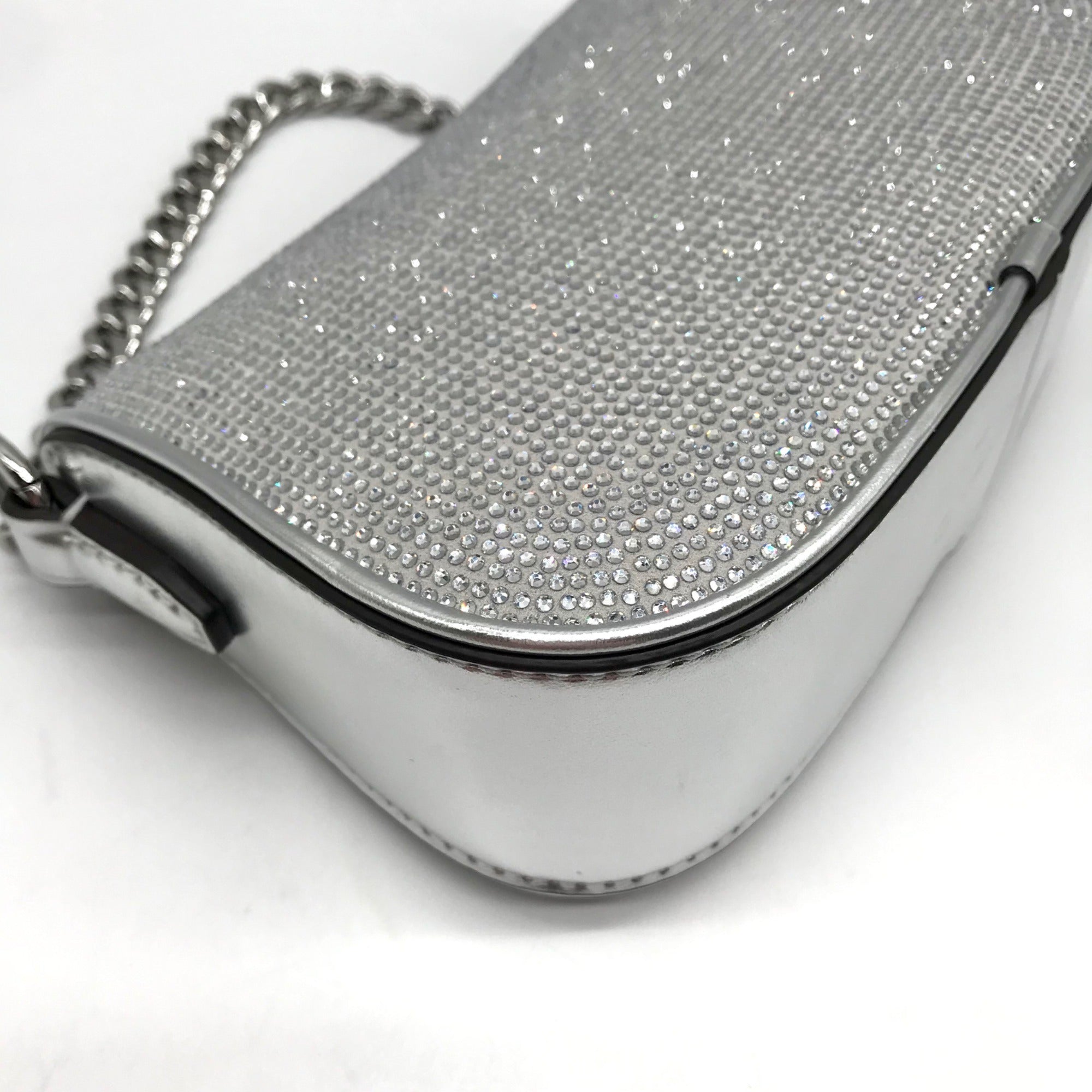 Michael Kors Silver Leather Carmela Small Pouchette Crossbody Bag