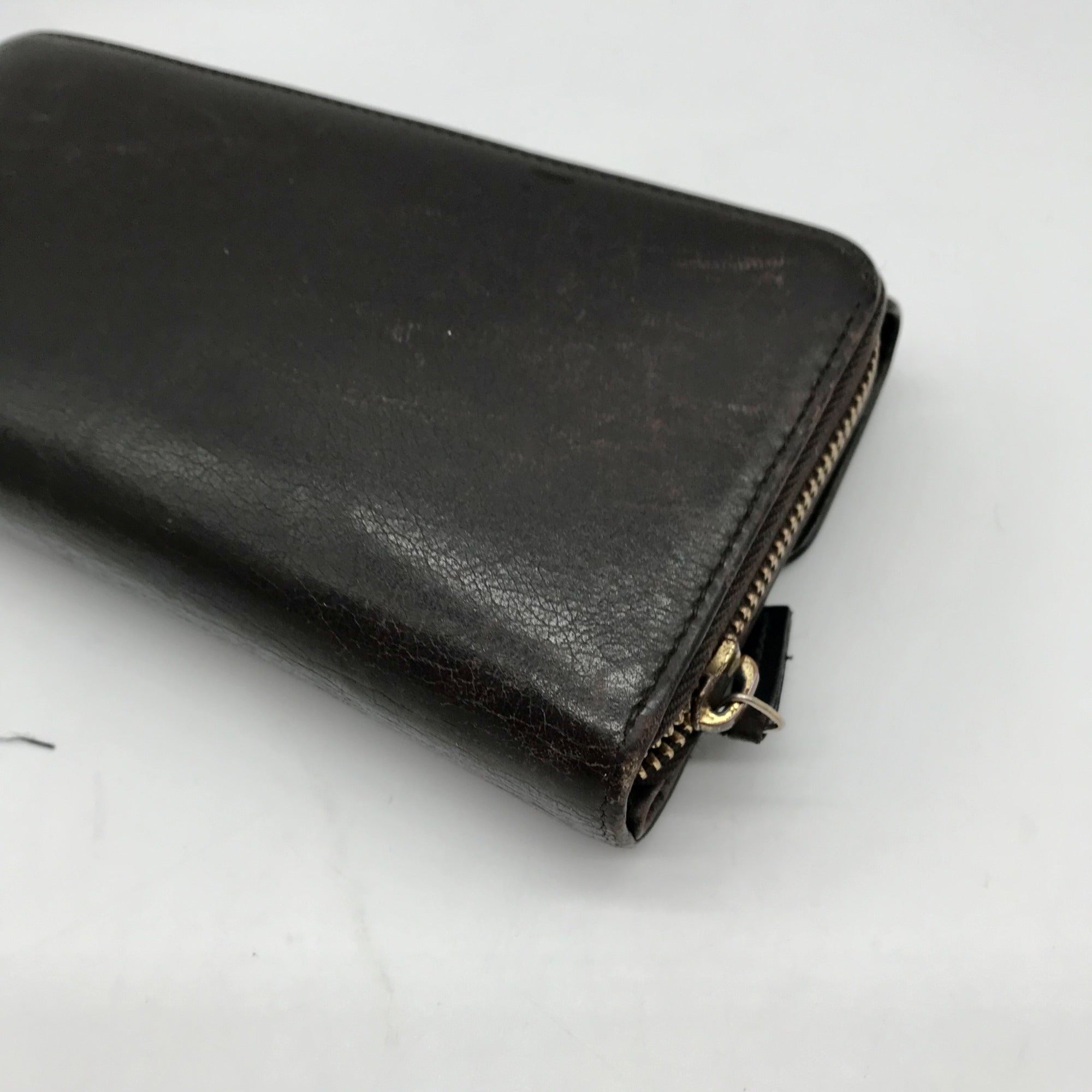 Gucci Dark Brown Leather Long Tri-Fold Wallet