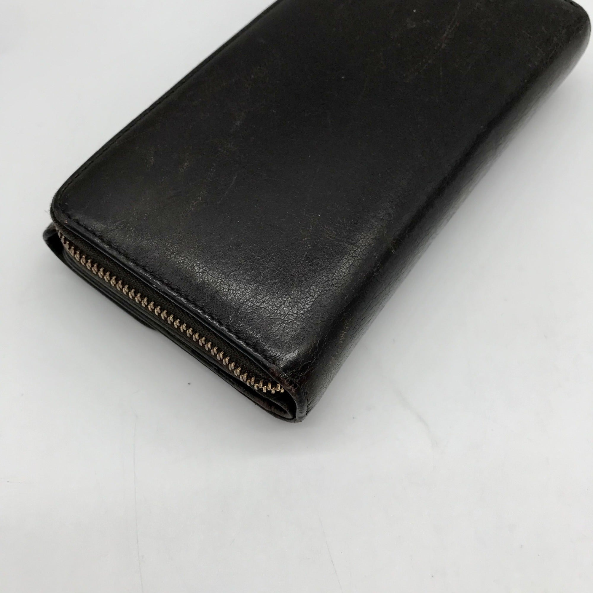 Gucci Dark Brown Leather Long Tri-Fold Wallet