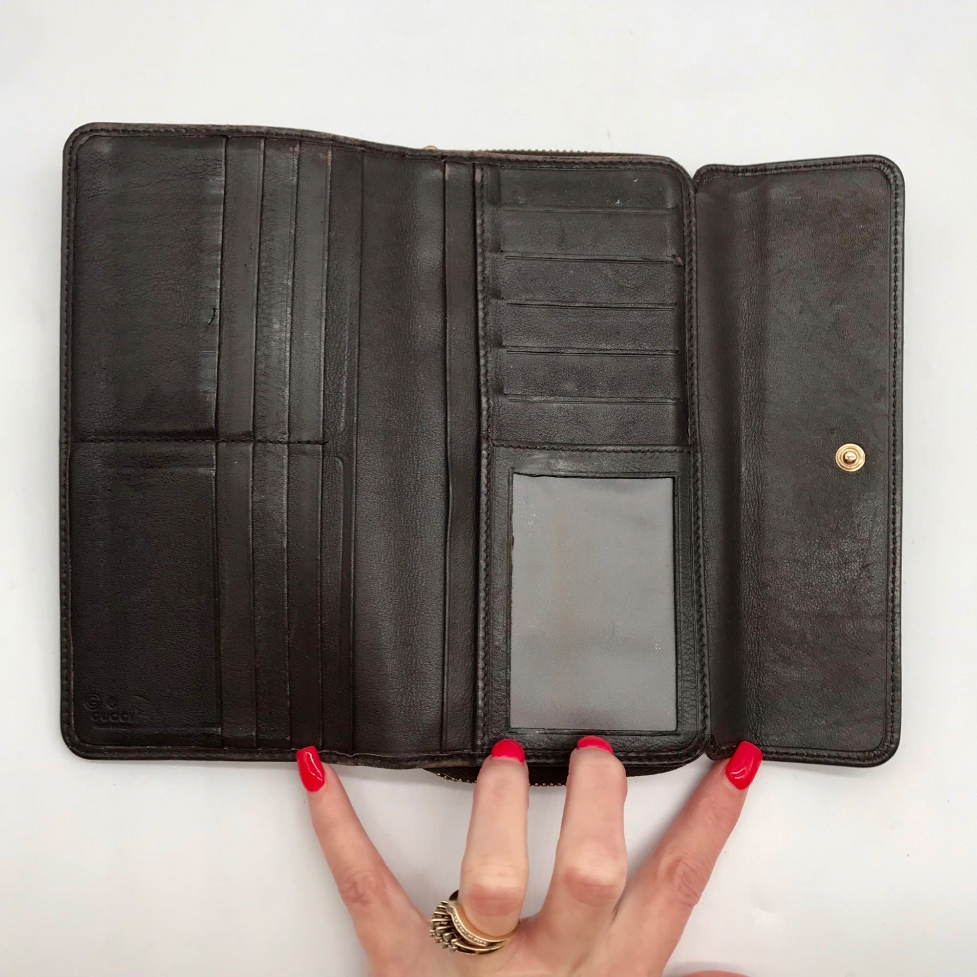 Gucci Dark Brown Leather Long Tri-Fold Wallet