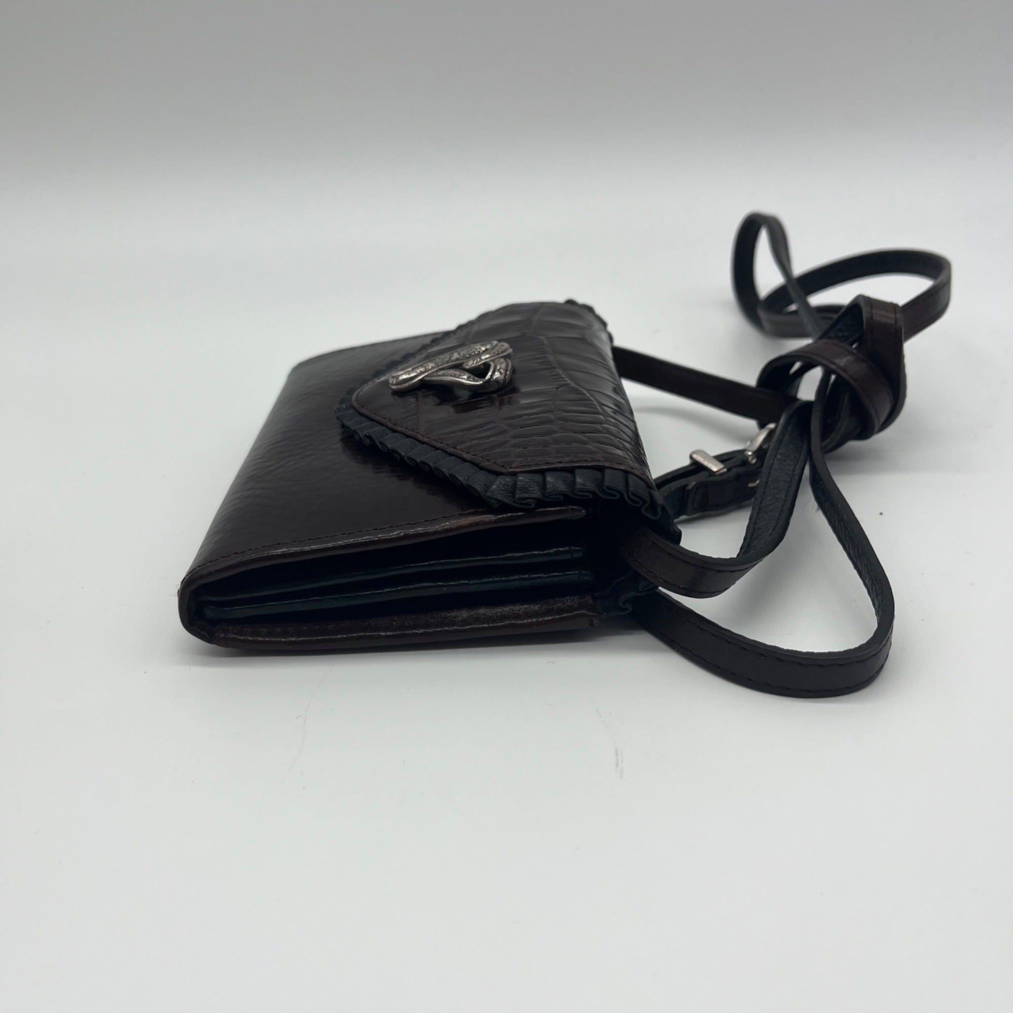 Brighton Brown Croc-Embossed Wallet Crossbody