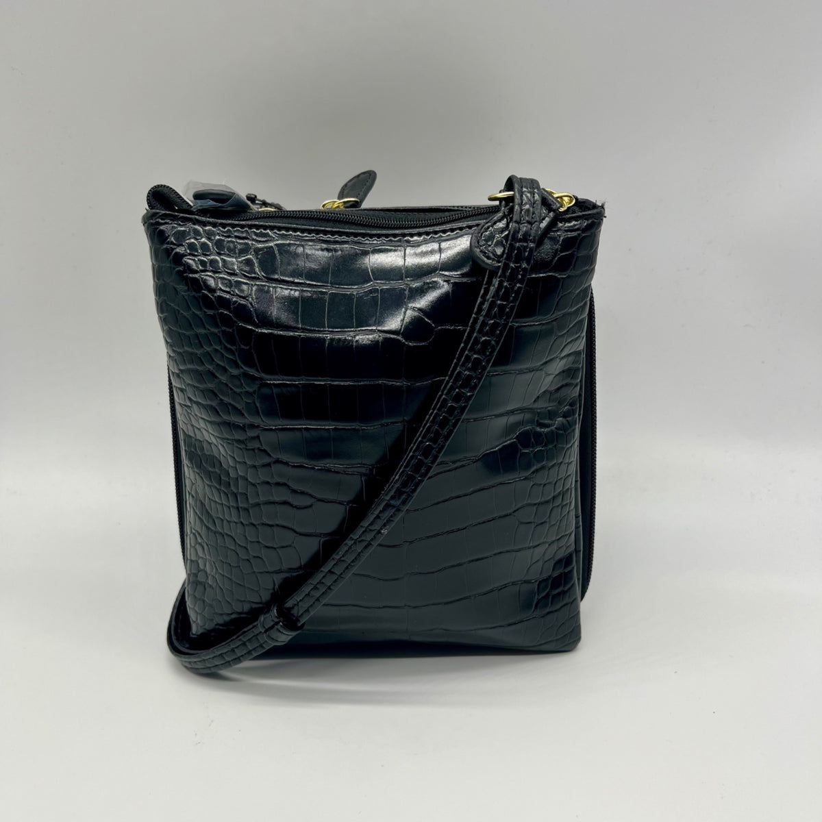 Giani Bernini Small Black Faux Leather Croc Dasher Crossbody