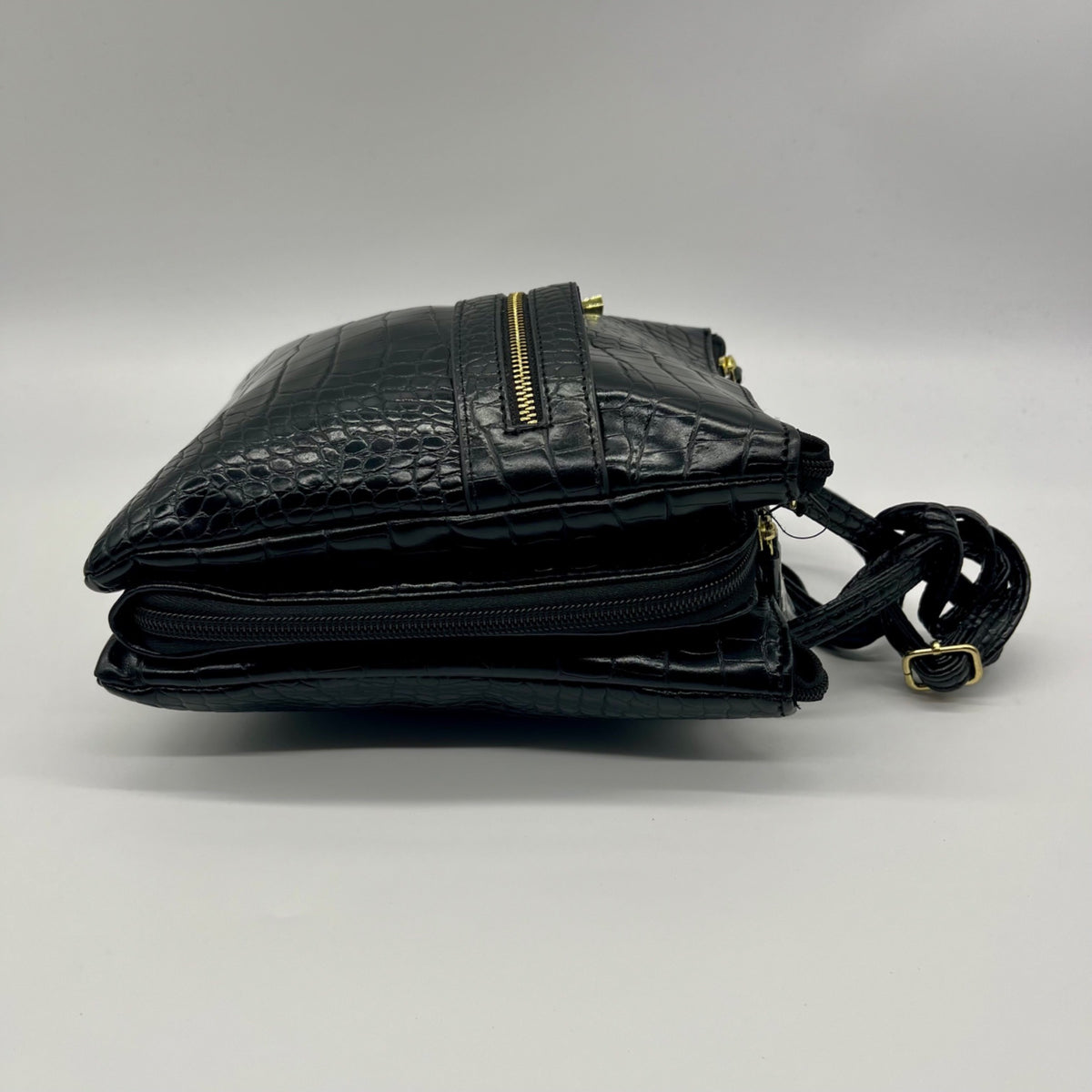 Giani Bernini Small Black Faux Leather Croc Dasher Crossbody