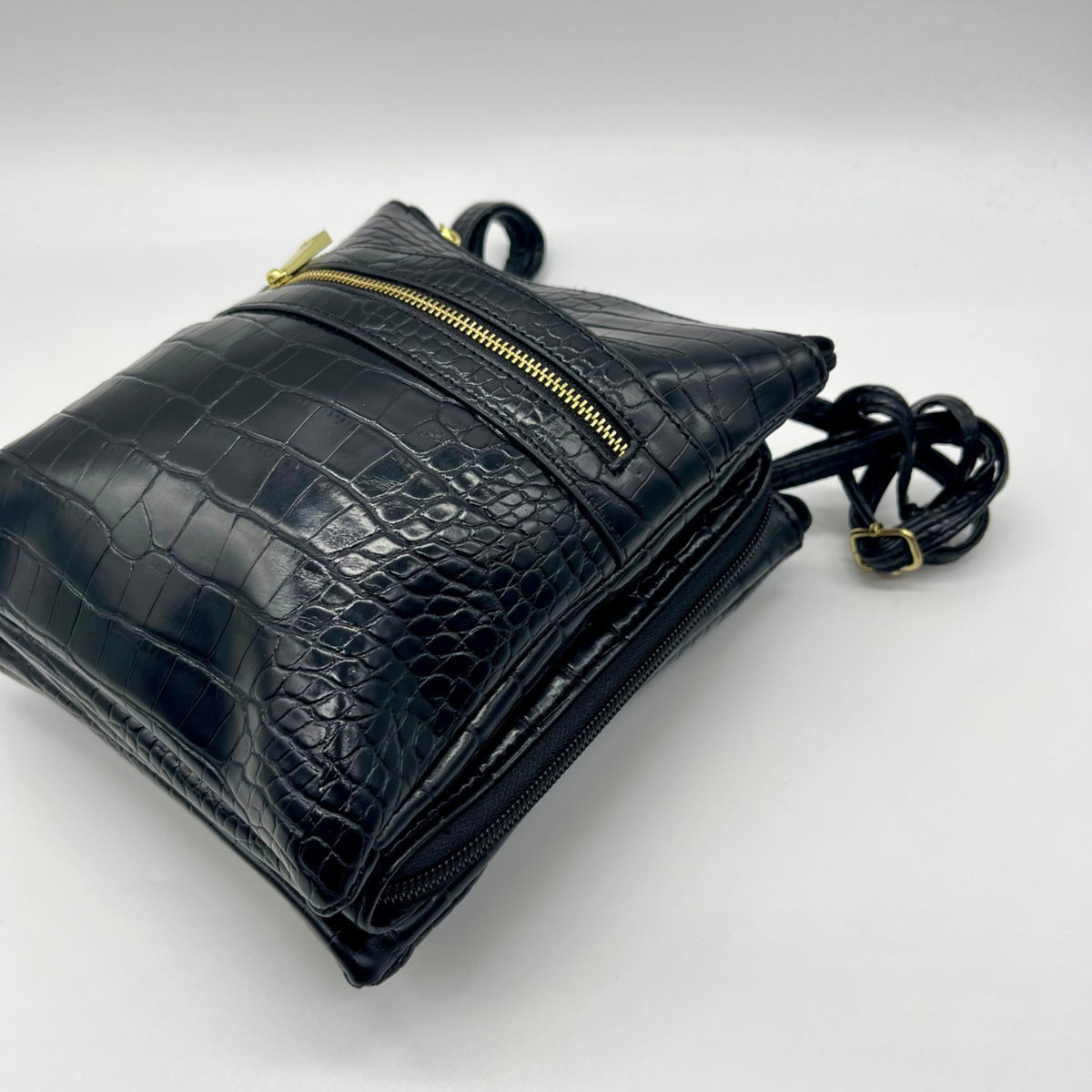 Giani Bernini Small Black Faux Leather Croc Dasher Crossbody