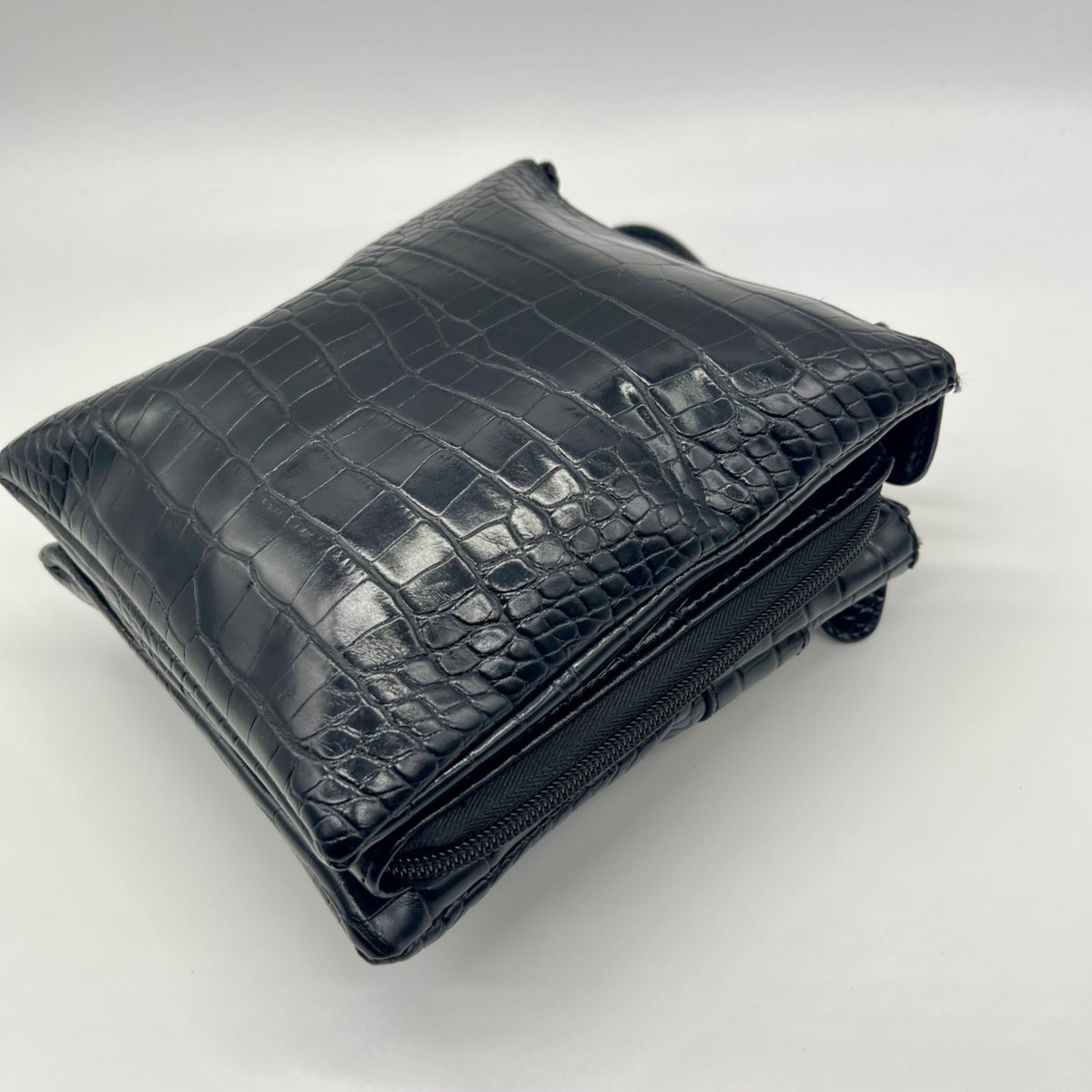 Giani Bernini Small Black Faux Leather Croc Dasher Crossbody