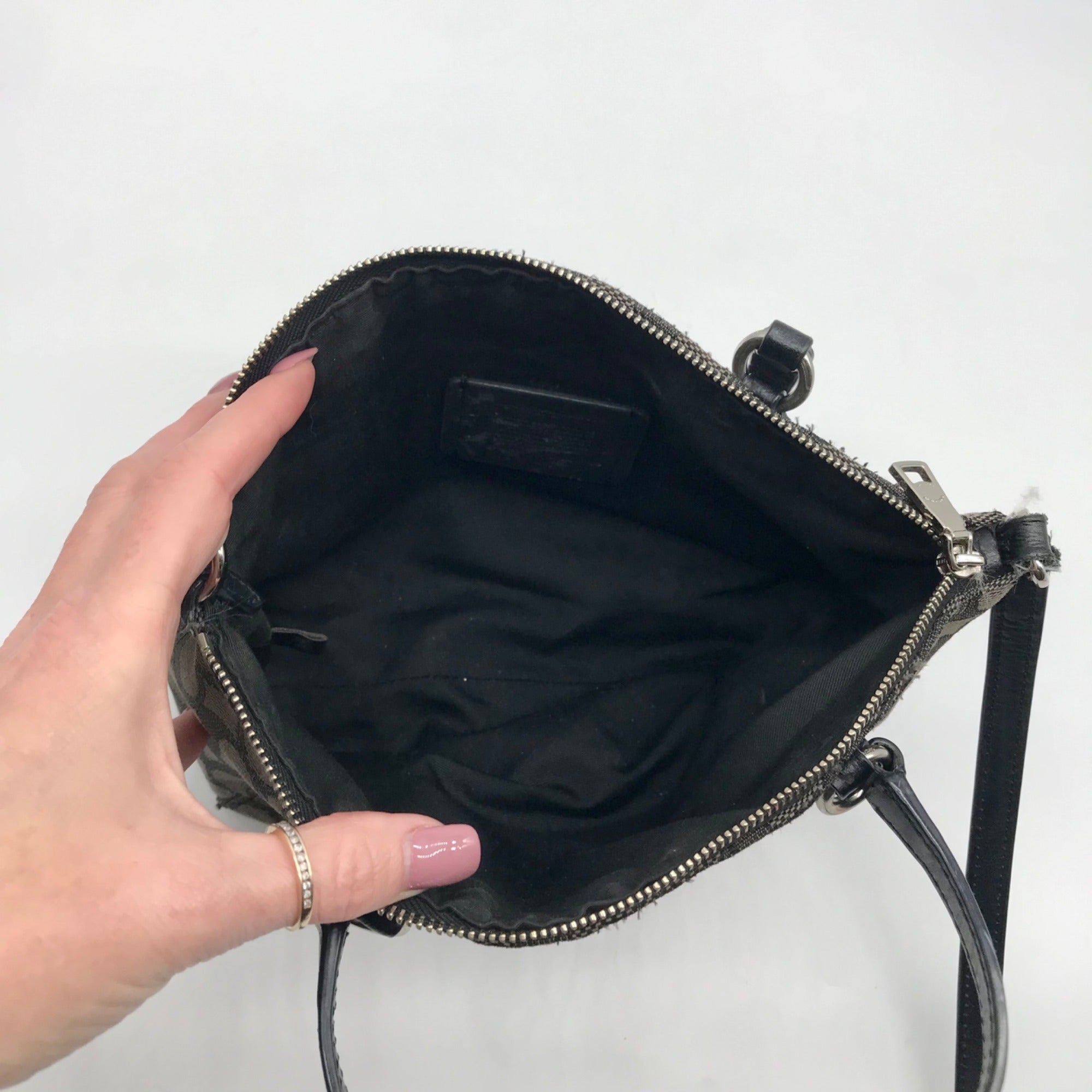 Coach Black And Grey Jacquard Canvas Mini Kelsey Satchel