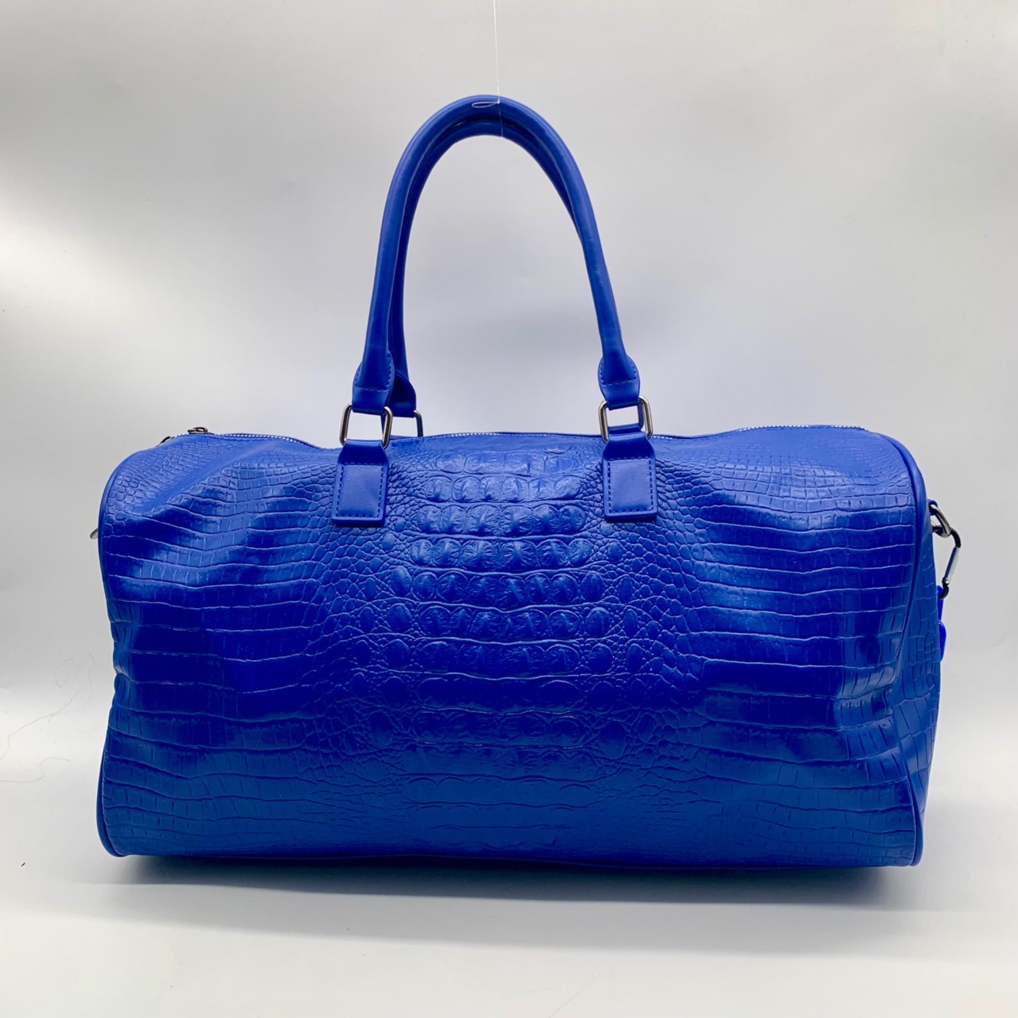 Privata Blue Croc-Embossed Faux Leather Large Duffel Bag