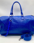 Privata Blue Croc-Embossed Faux Leather Large Duffel Bag