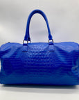 Privata Blue Croc-Embossed Faux Leather Large Duffel Bag