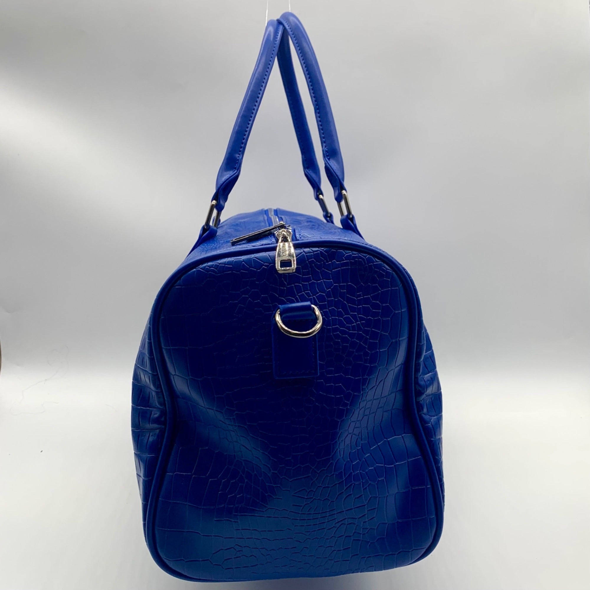 Privata Blue Croc-Embossed Faux Leather Large Duffel Bag