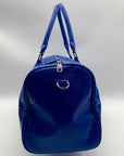 Privata Blue Croc-Embossed Faux Leather Large Duffel Bag