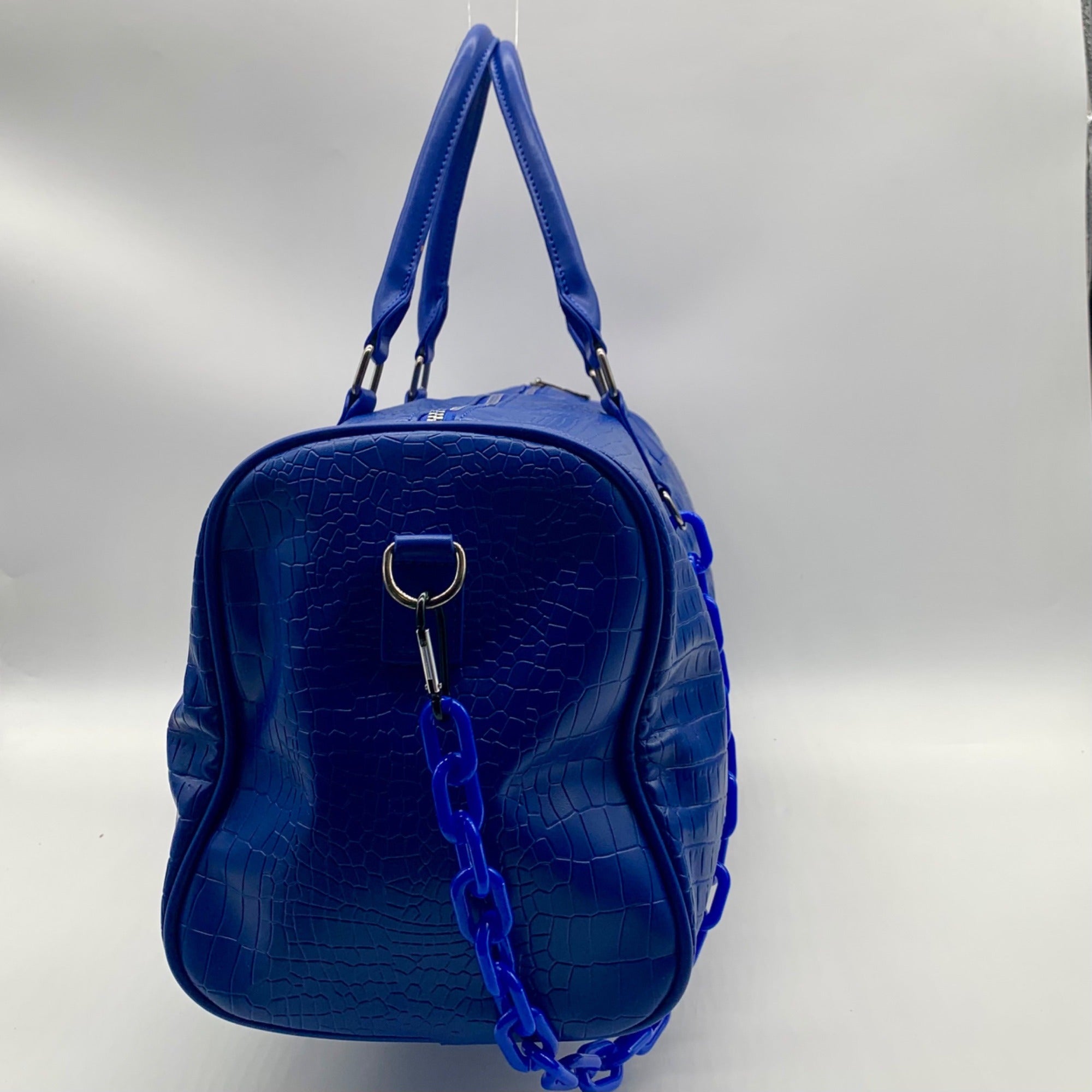 Privata Blue Croc-Embossed Faux Leather Large Duffel Bag