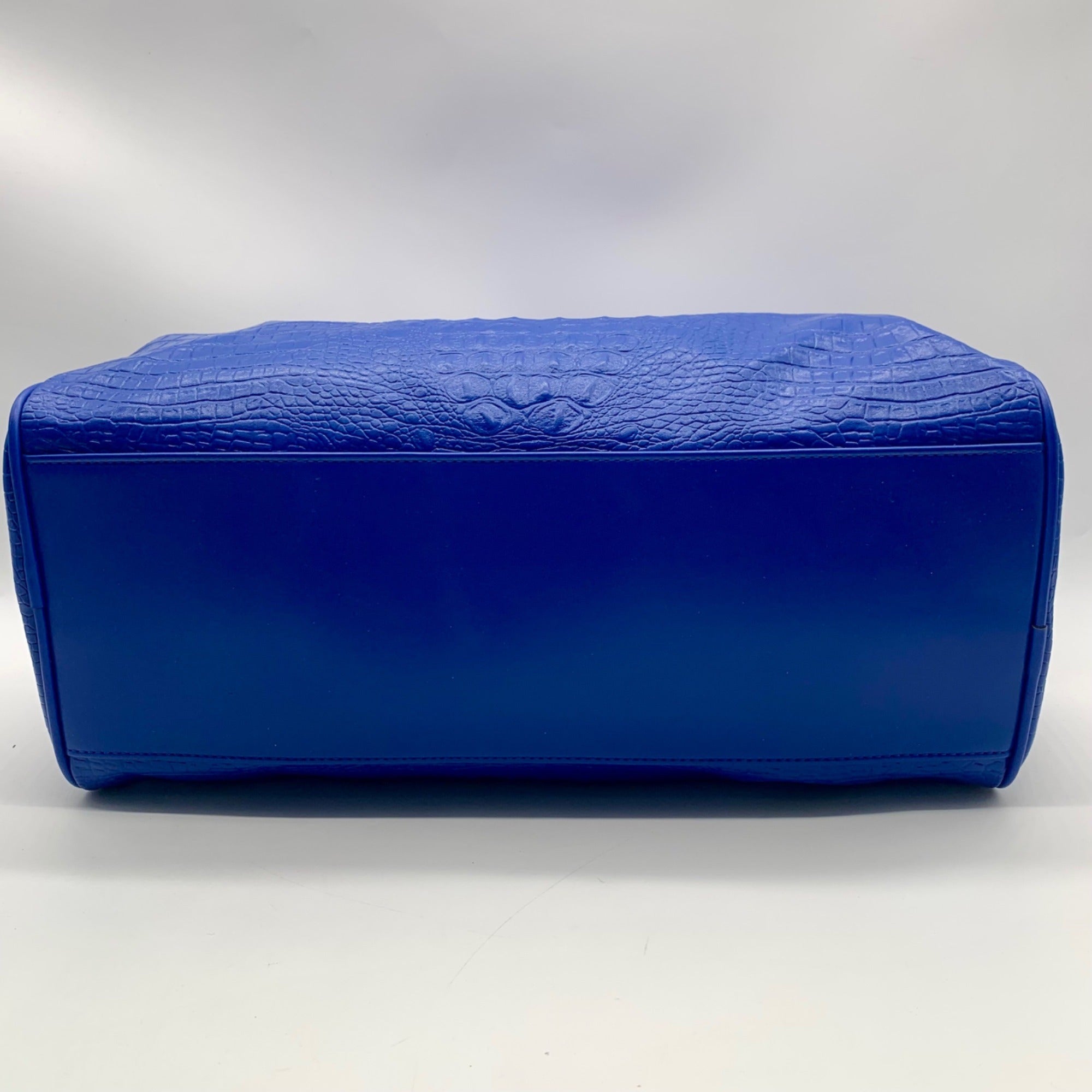 Privata Blue Croc-Embossed Faux Leather Large Duffel Bag