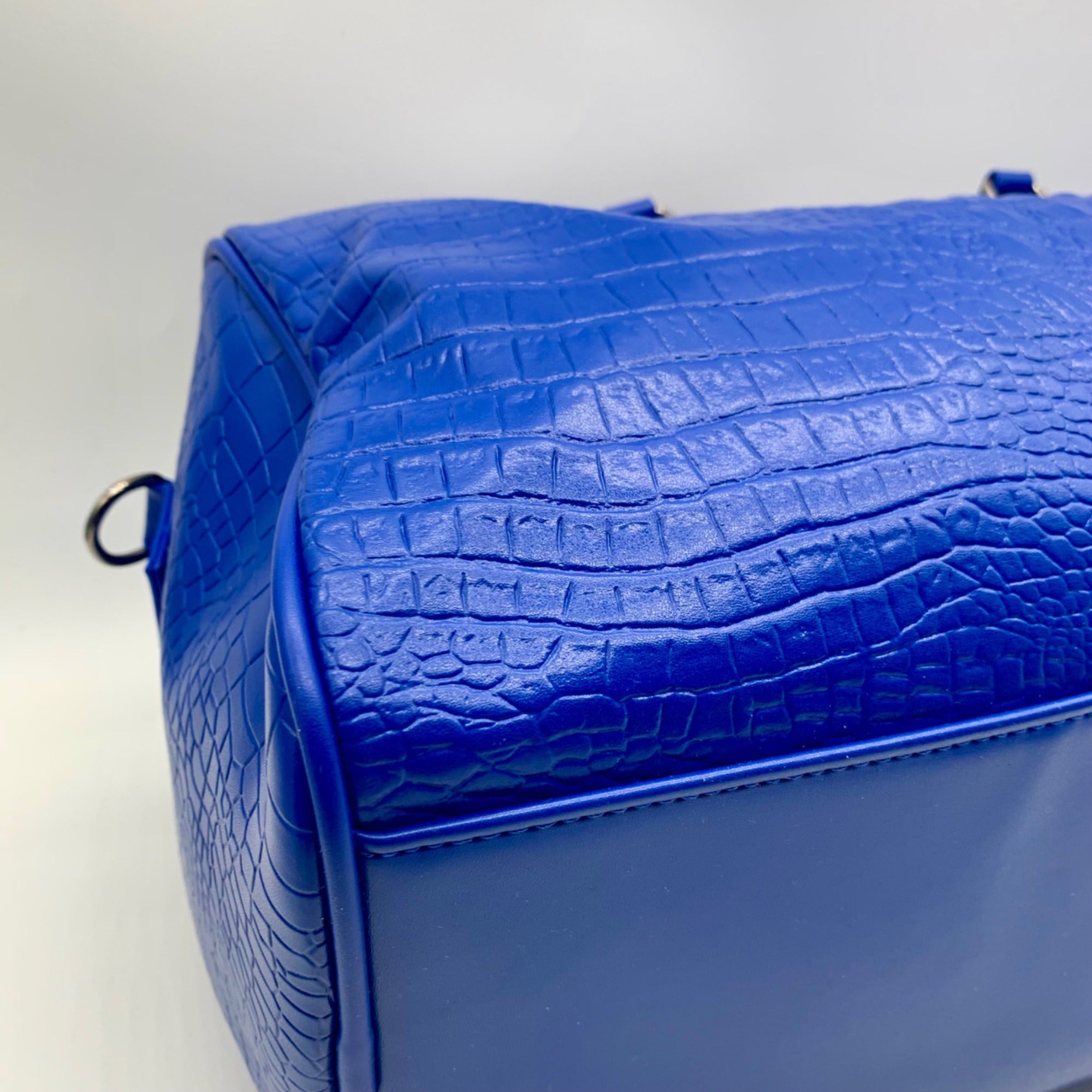 Privata Blue Croc-Embossed Faux Leather Large Duffel Bag