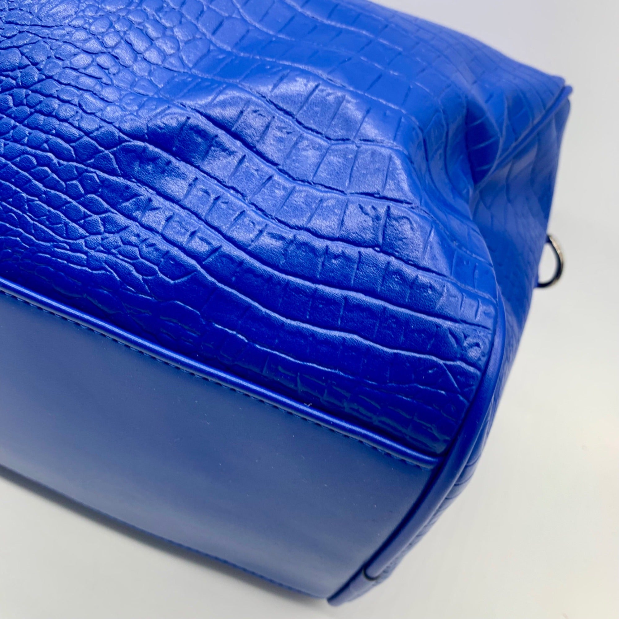 Privata Blue Croc-Embossed Faux Leather Large Duffel Bag