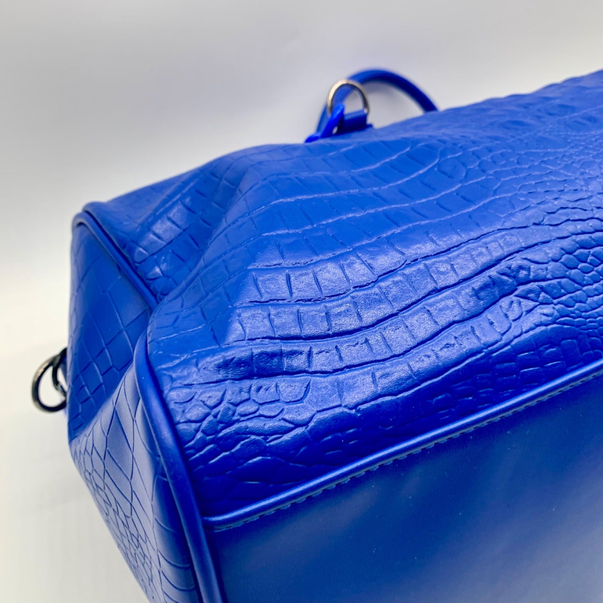 Privata Blue Croc-Embossed Faux Leather Large Duffel Bag