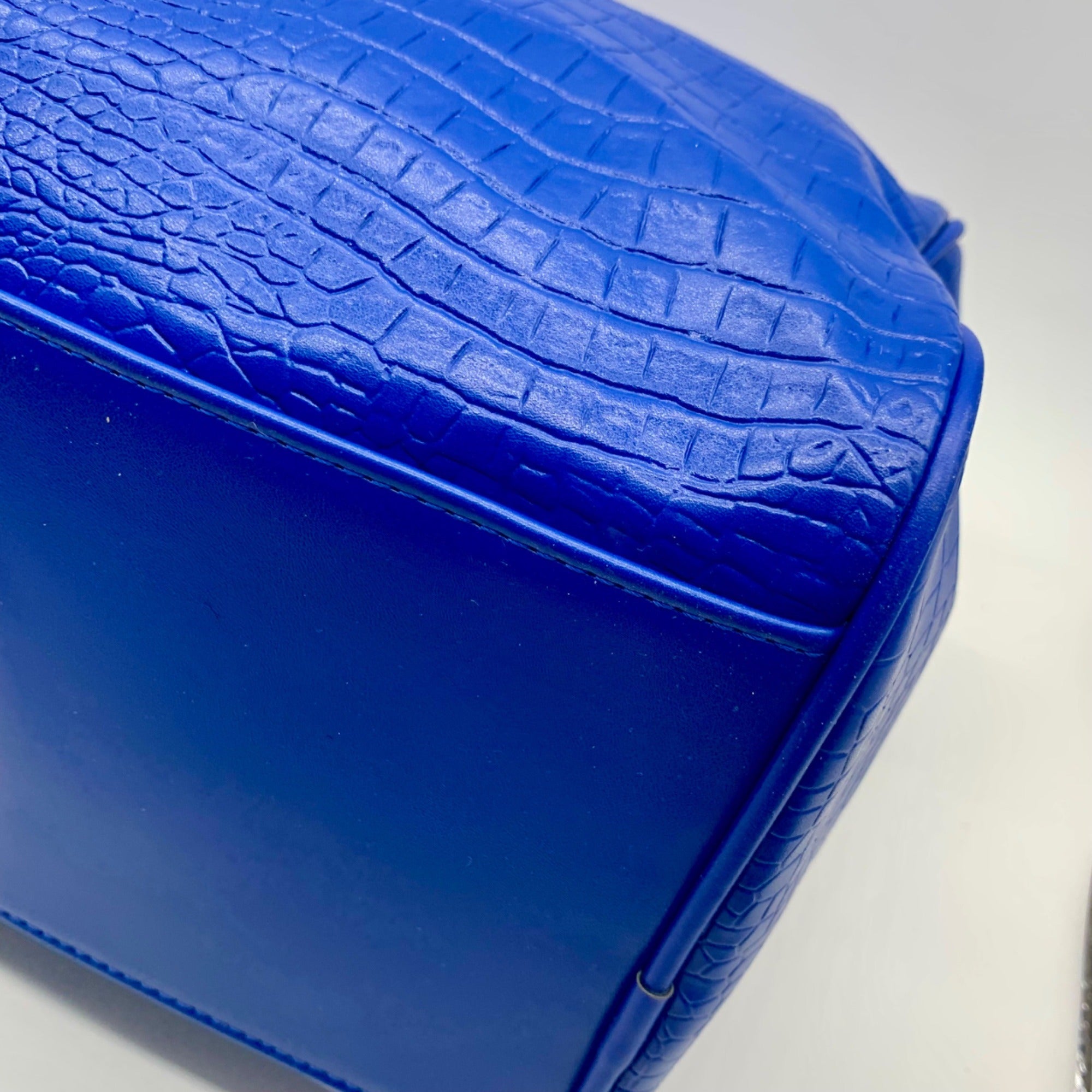 Privata Blue Croc-Embossed Faux Leather Large Duffel Bag