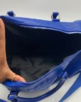 Privata Blue Croc-Embossed Faux Leather Large Duffel Bag