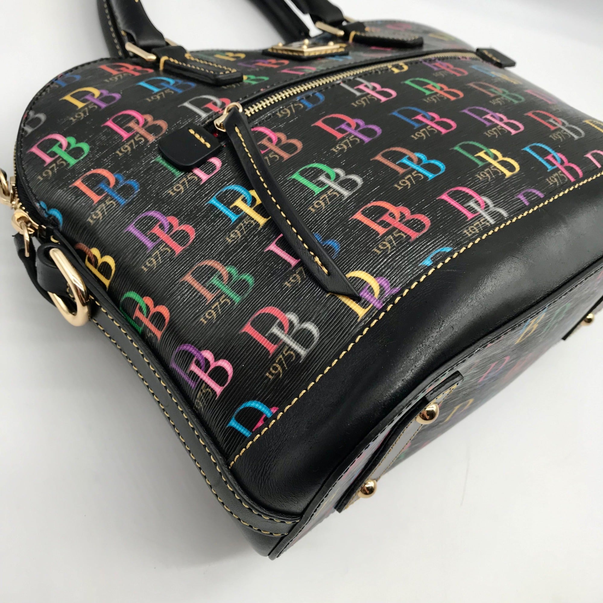 Dooney &amp; Bourke Black Monogram Leather DB75 Satchel Bag