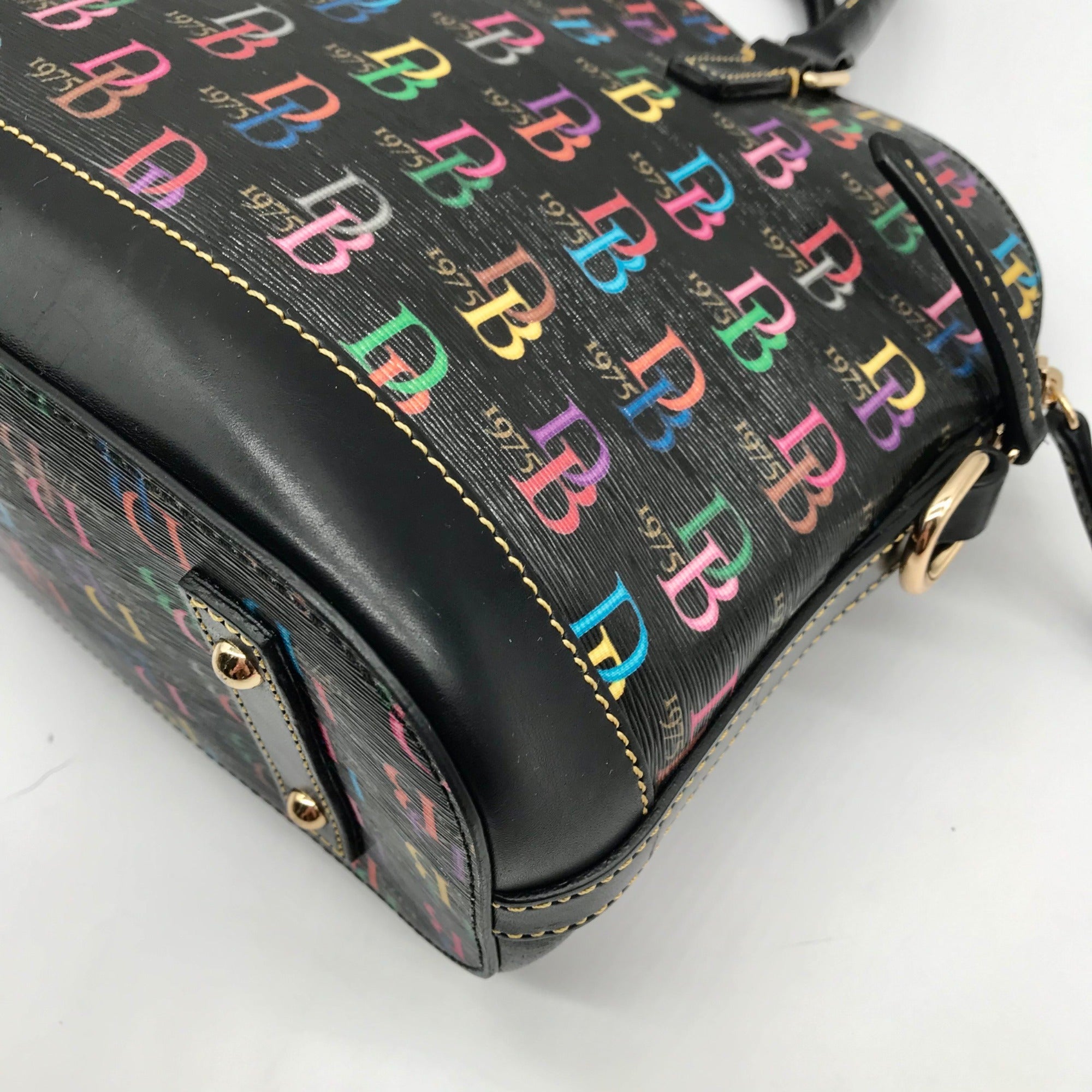 Dooney &amp; Bourke Black Monogram Leather DB75 Satchel Bag