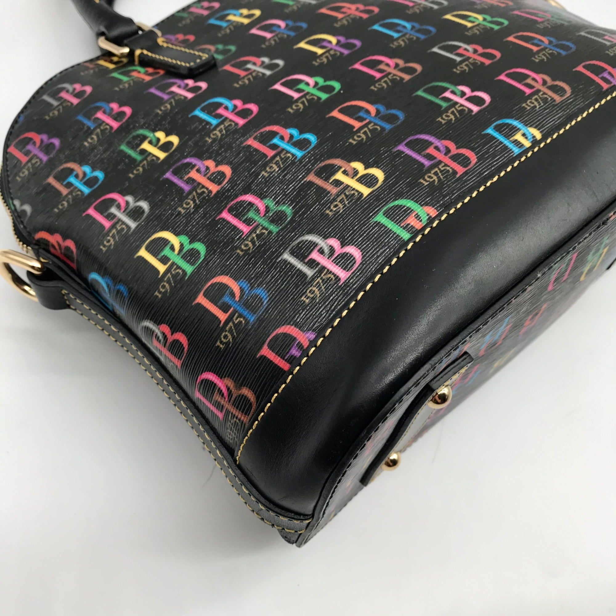 Dooney &amp; Bourke Black Monogram Leather DB75 Satchel Bag