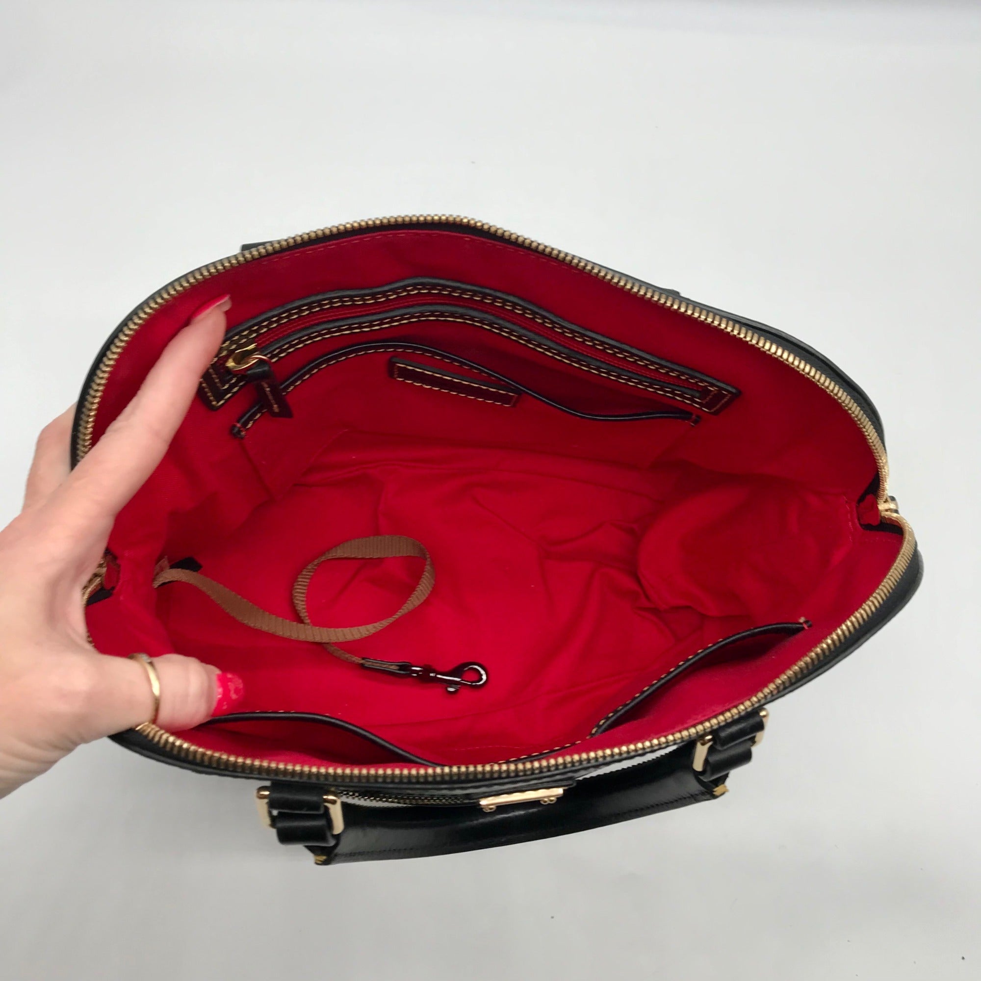 Dooney &amp; Bourke Black Monogram Leather DB75 Satchel Bag