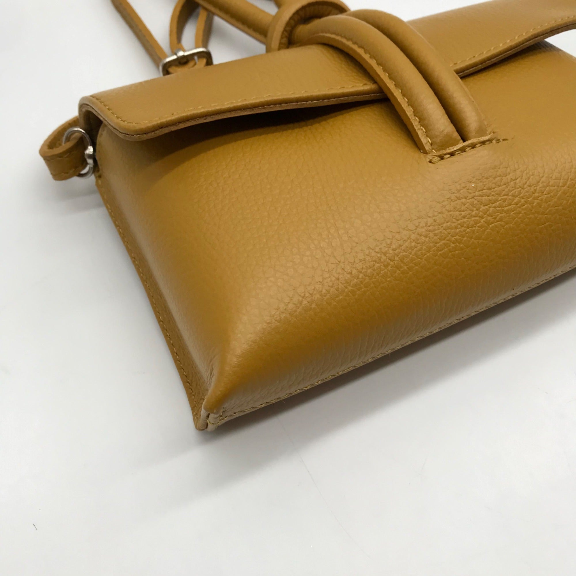 Borse in Pelle Mustard Yellow Italian Leather Crossbody Bag