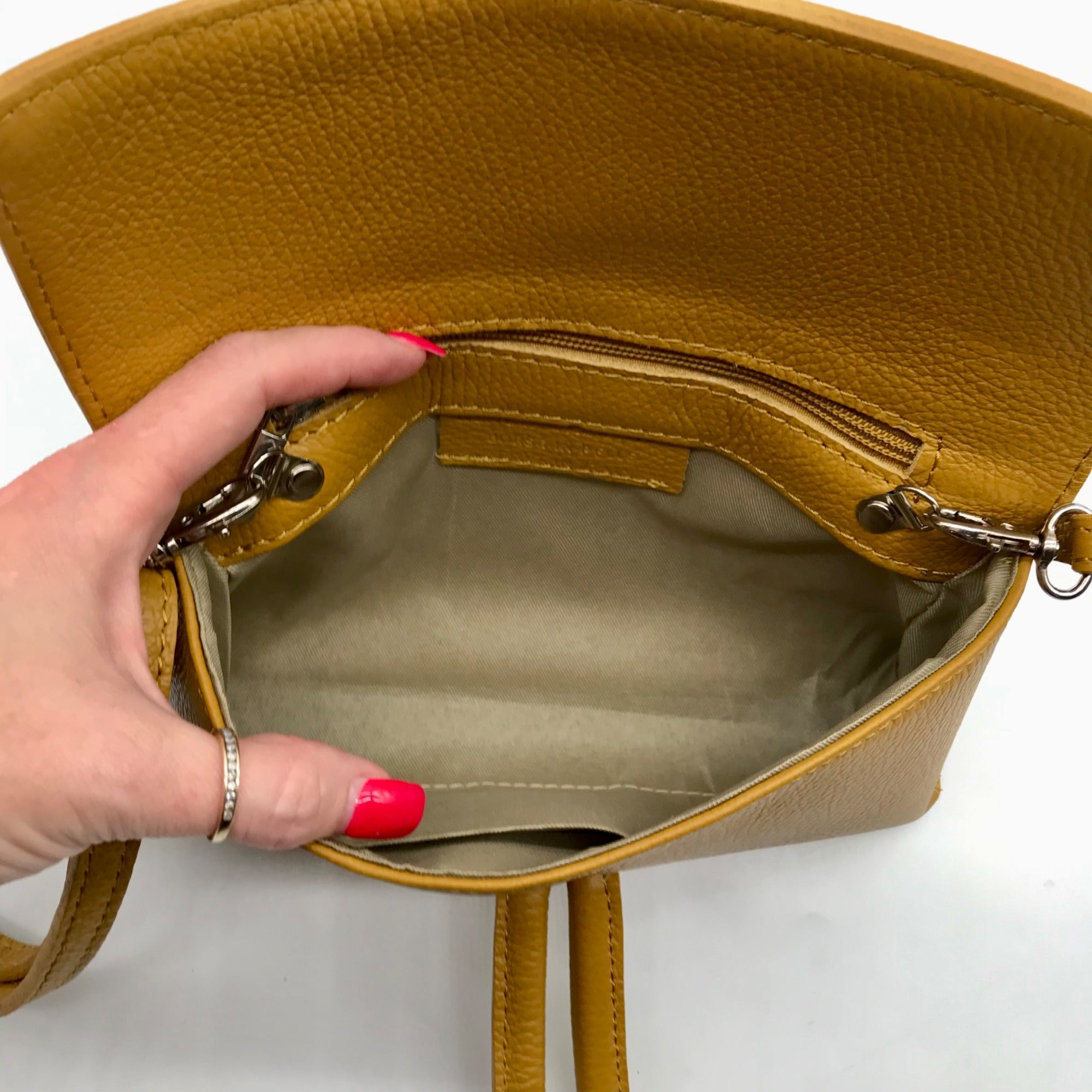 Borse in Pelle Mustard Yellow Italian Leather Crossbody Bag