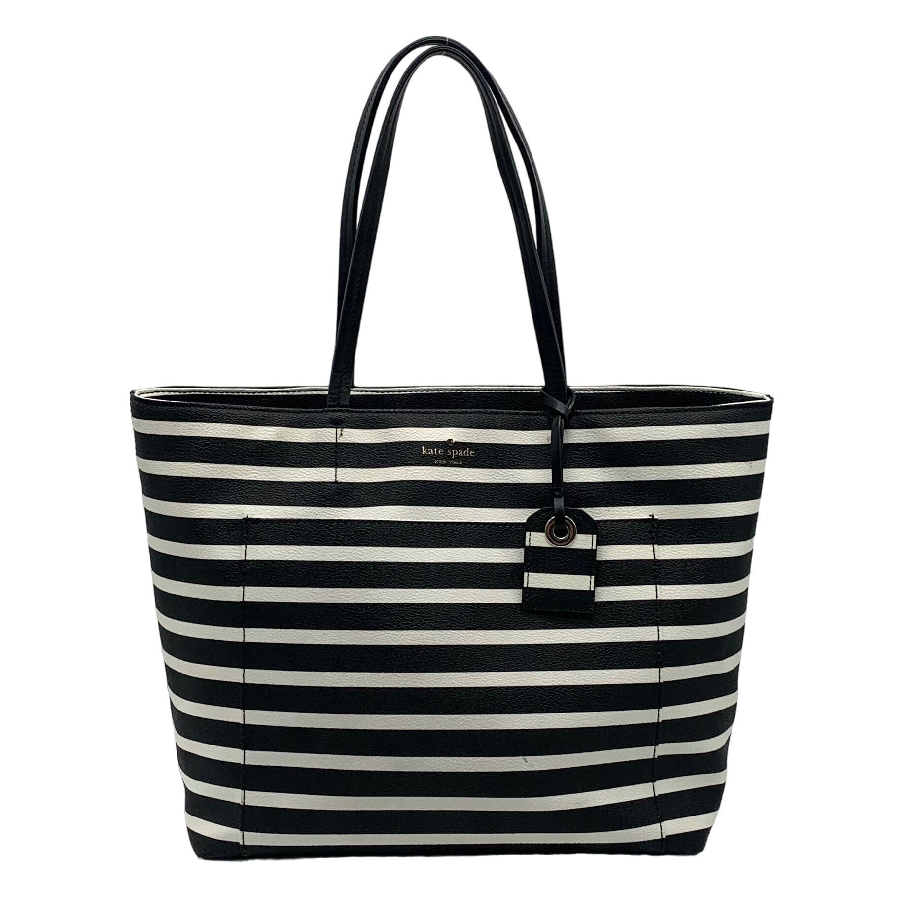 Kate Spade Hyde Lane Black &amp; White Striped Riley Tote