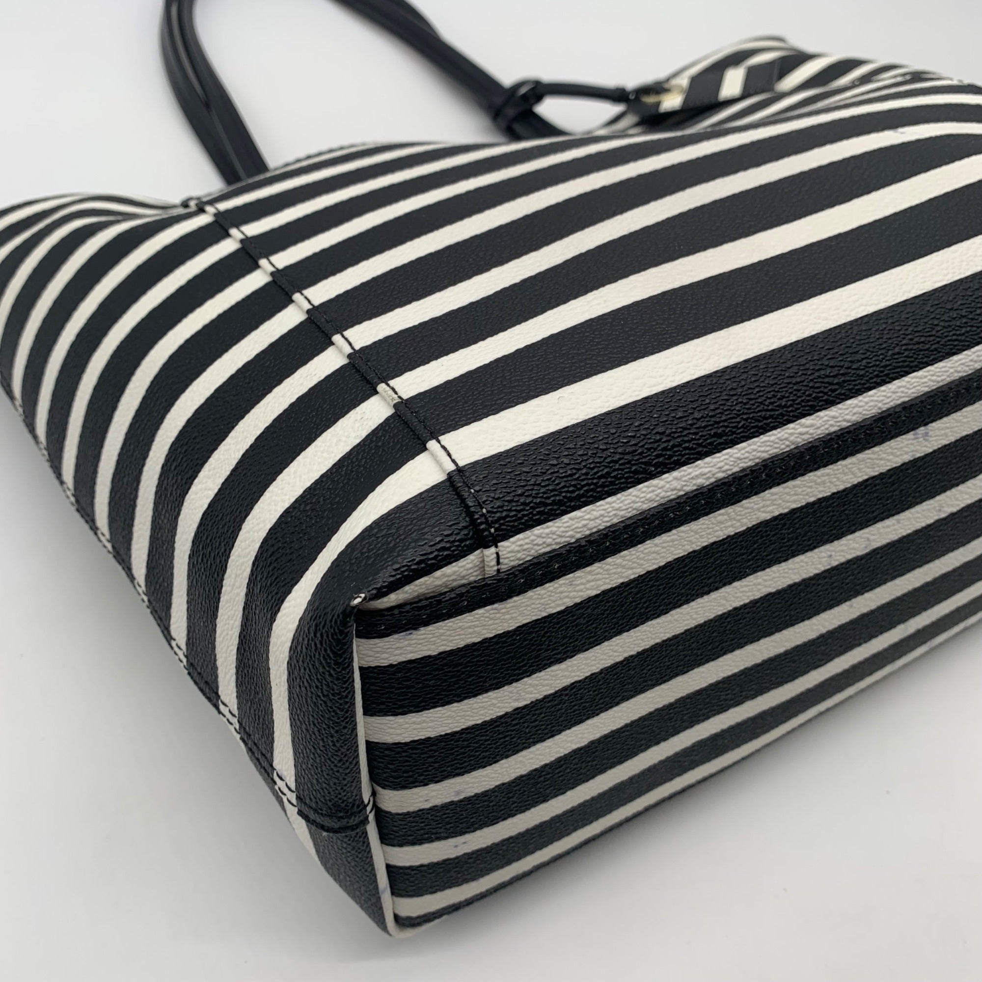 Kate Spade Hyde Lane Black &amp; White Striped Riley Tote