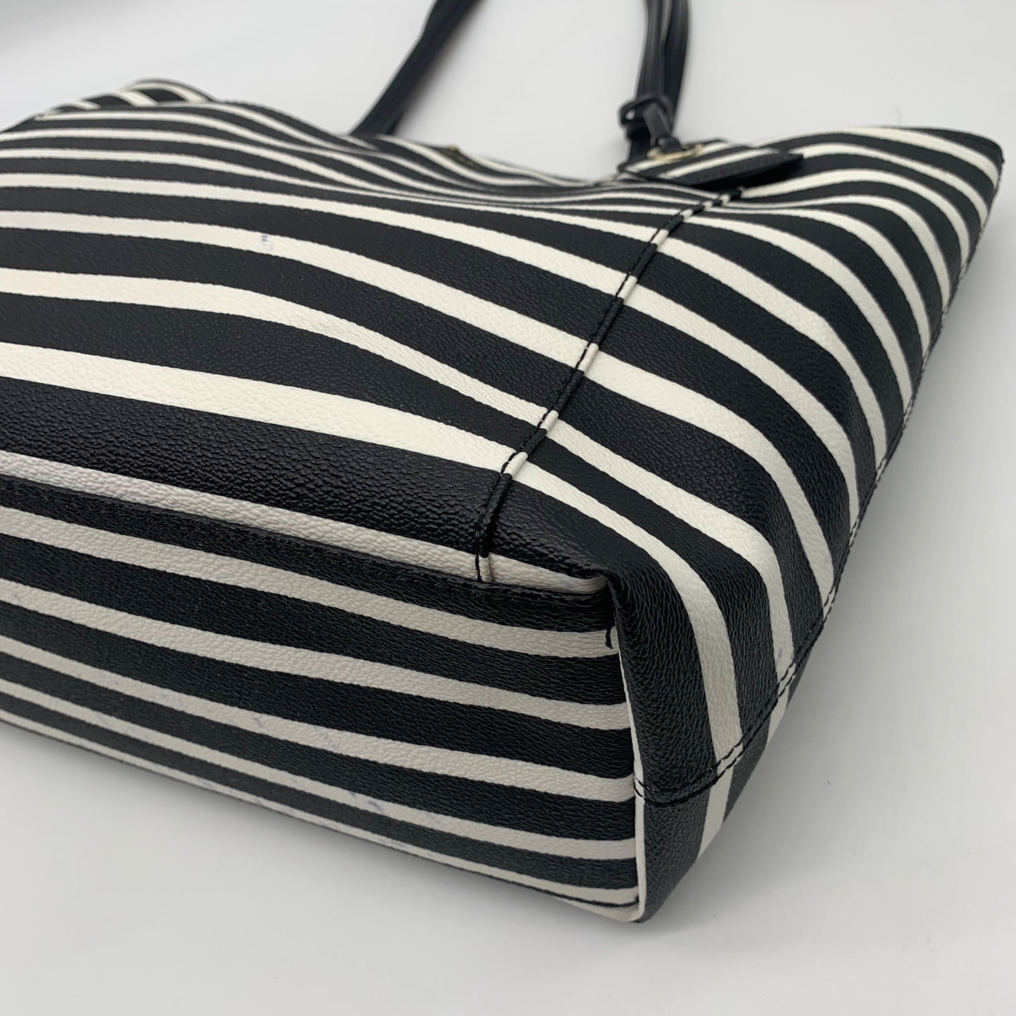 Kate Spade Hyde Lane Black &amp; White Striped Riley Tote