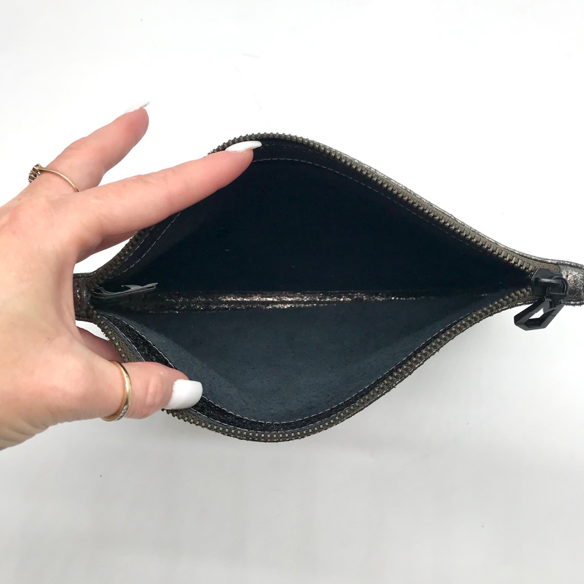 Marc Jacobs Dark Glossy Gray Zip Pouch