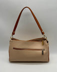 Valentina Beige Pebbled Leather Convertible Satchel Bag