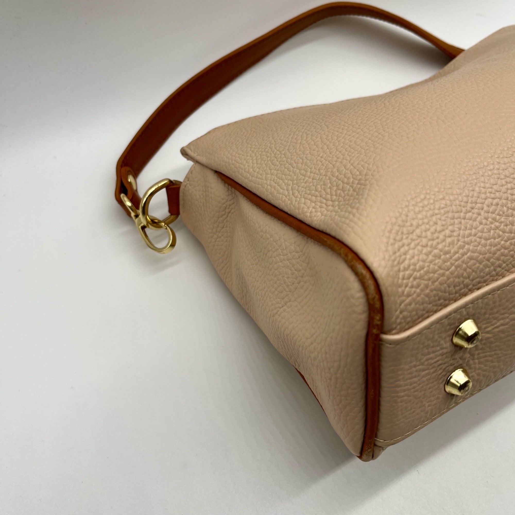 Valentina Beige Pebbled Leather Convertible Satchel Bag