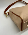 Valentina Beige Pebbled Leather Convertible Satchel Bag