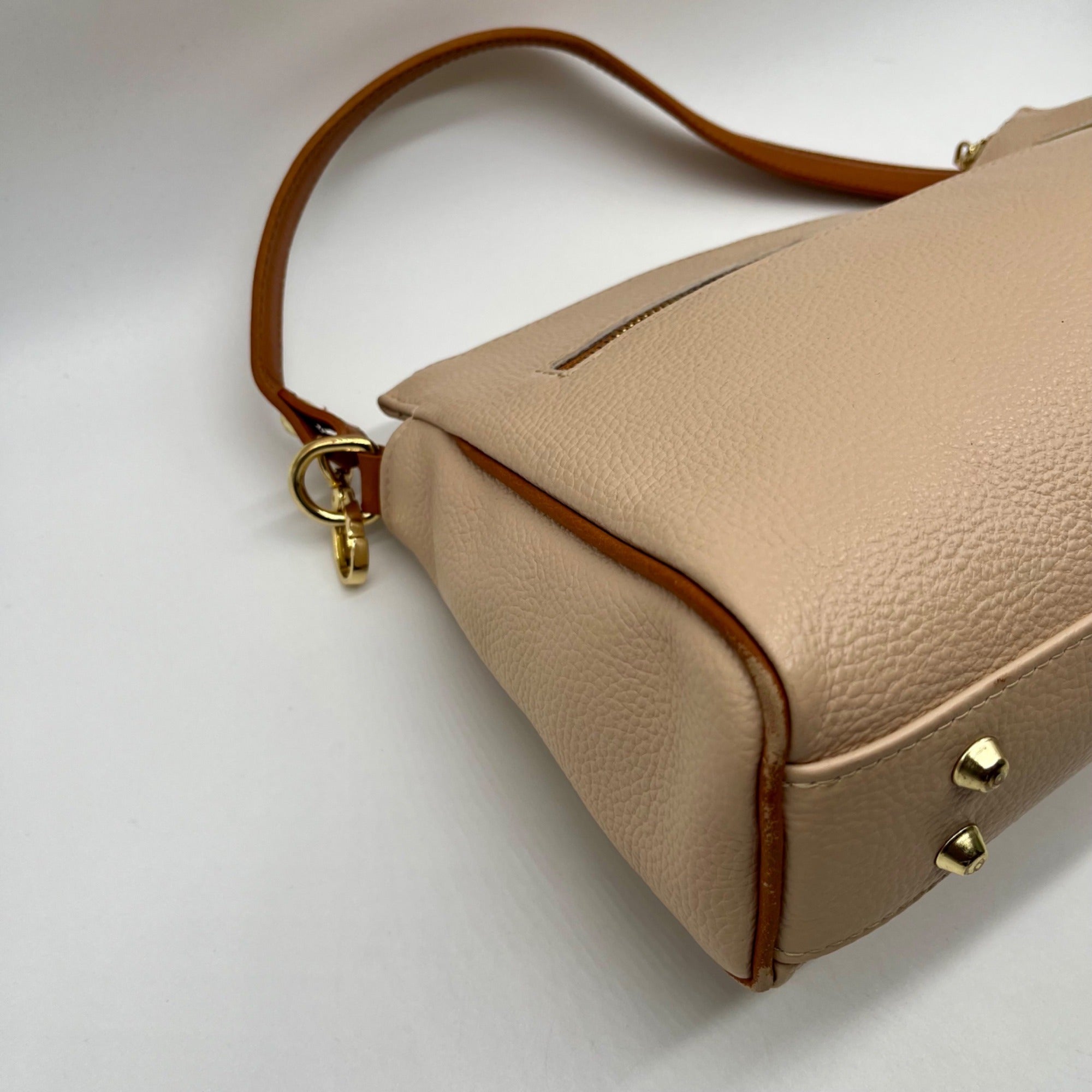 Valentina Beige Pebbled Leather Convertible Satchel Bag