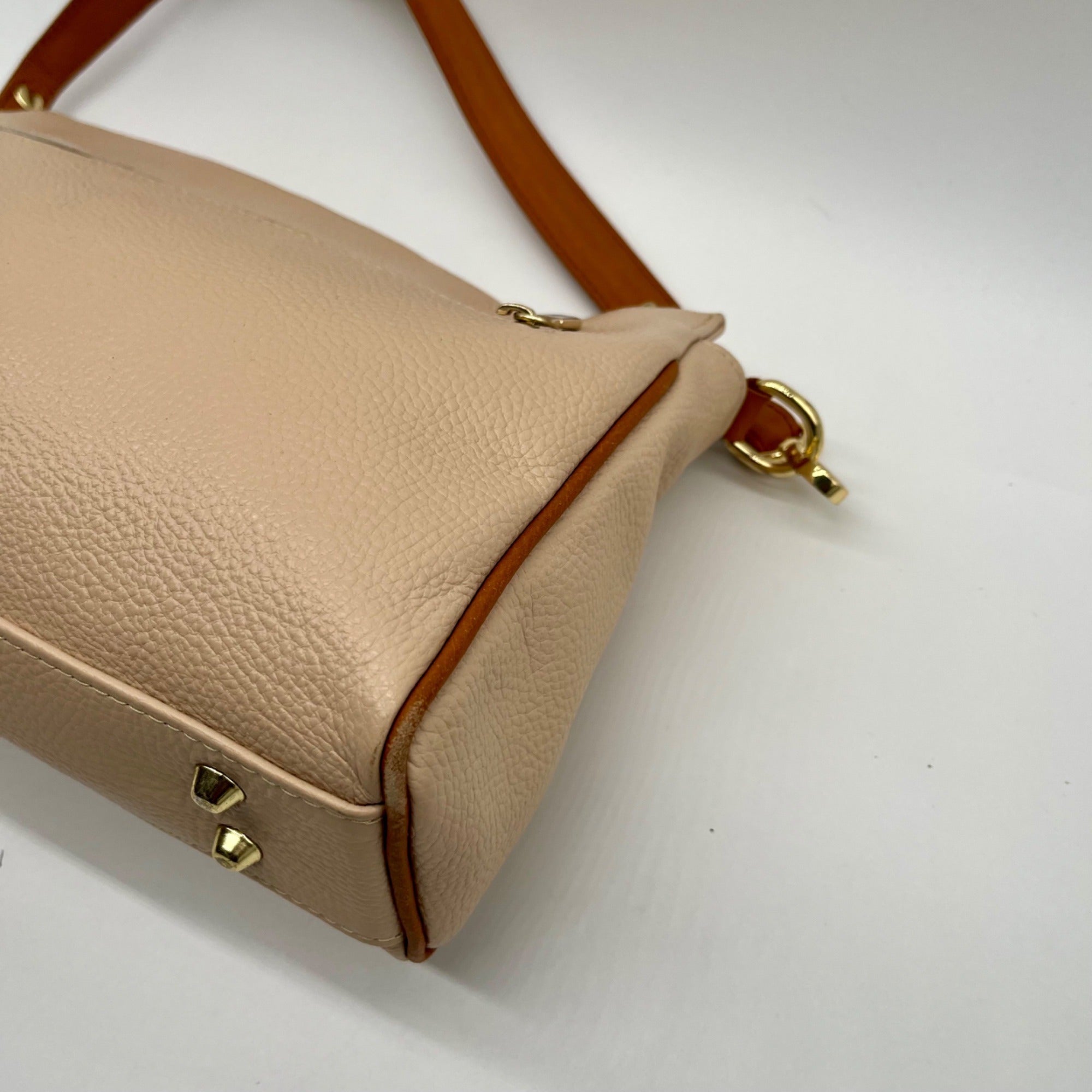 Valentina Beige Pebbled Leather Convertible Satchel Bag