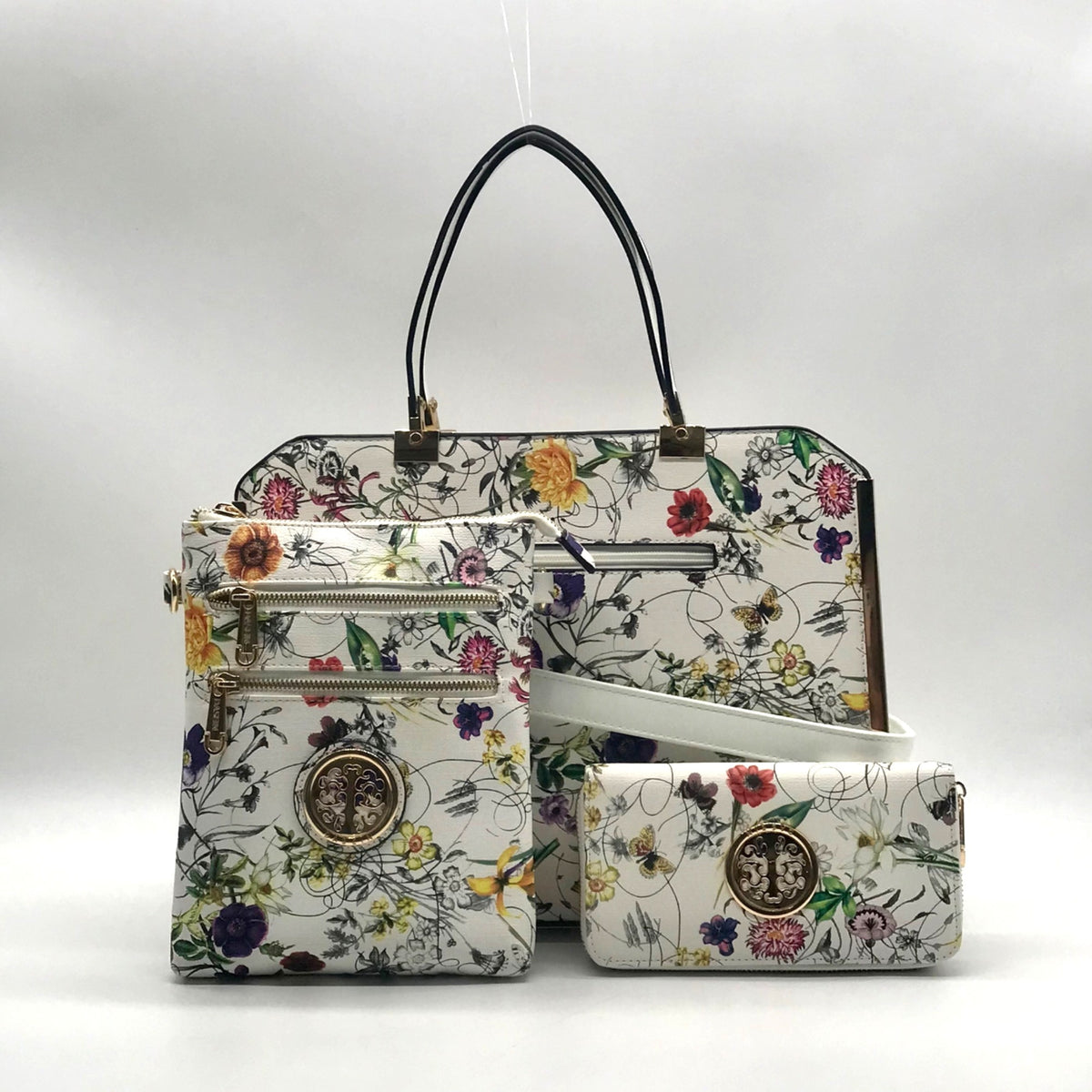 Dasien Botanical Floral Print Faux Leather Satchel Set