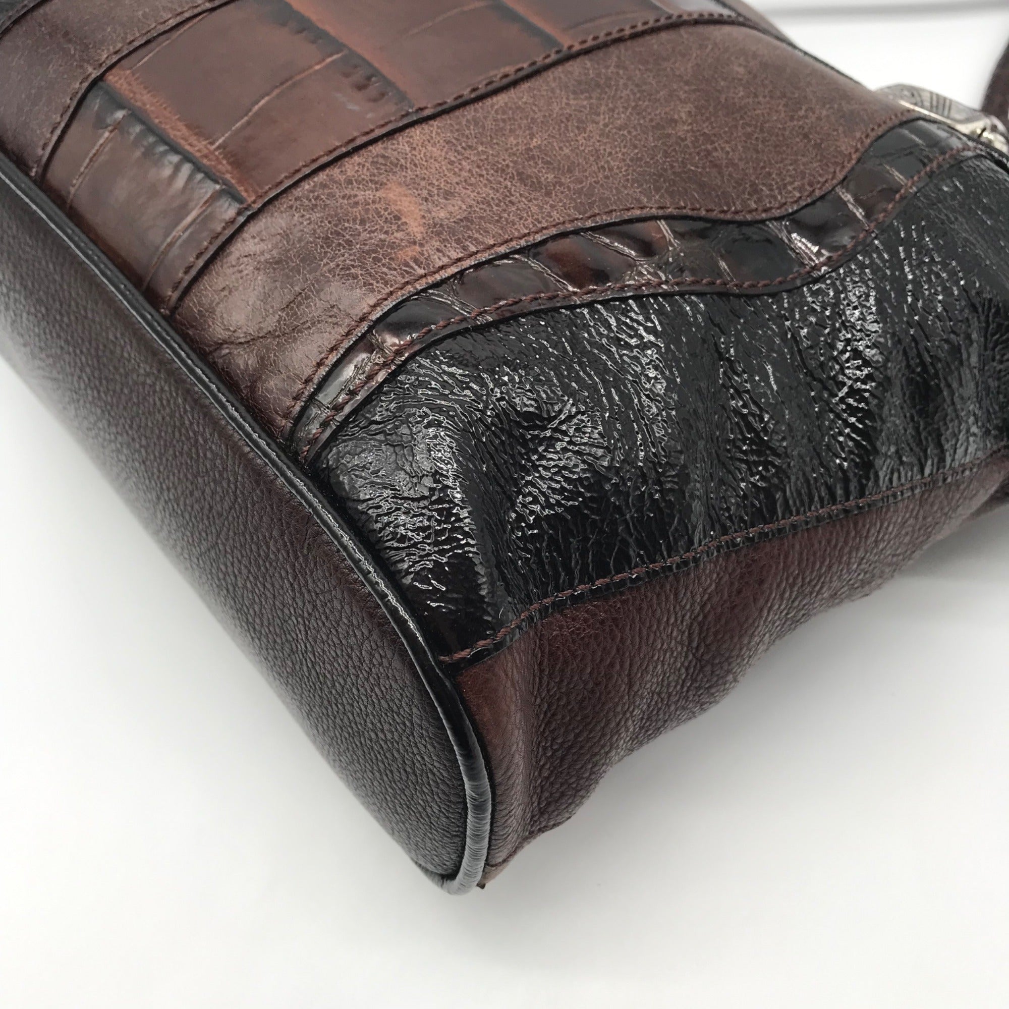 Brighton Brown Embossed Multi-Textured Leather Shoulder Bag