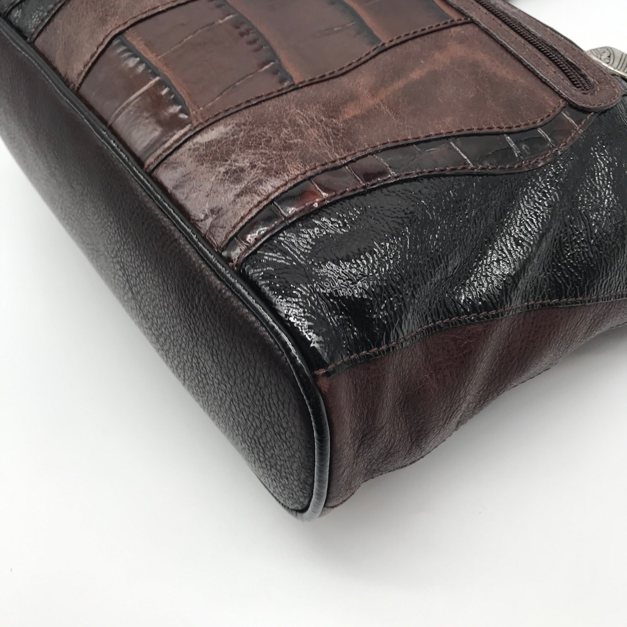 Brighton Brown Embossed Multi-Textured Leather Shoulder Bag