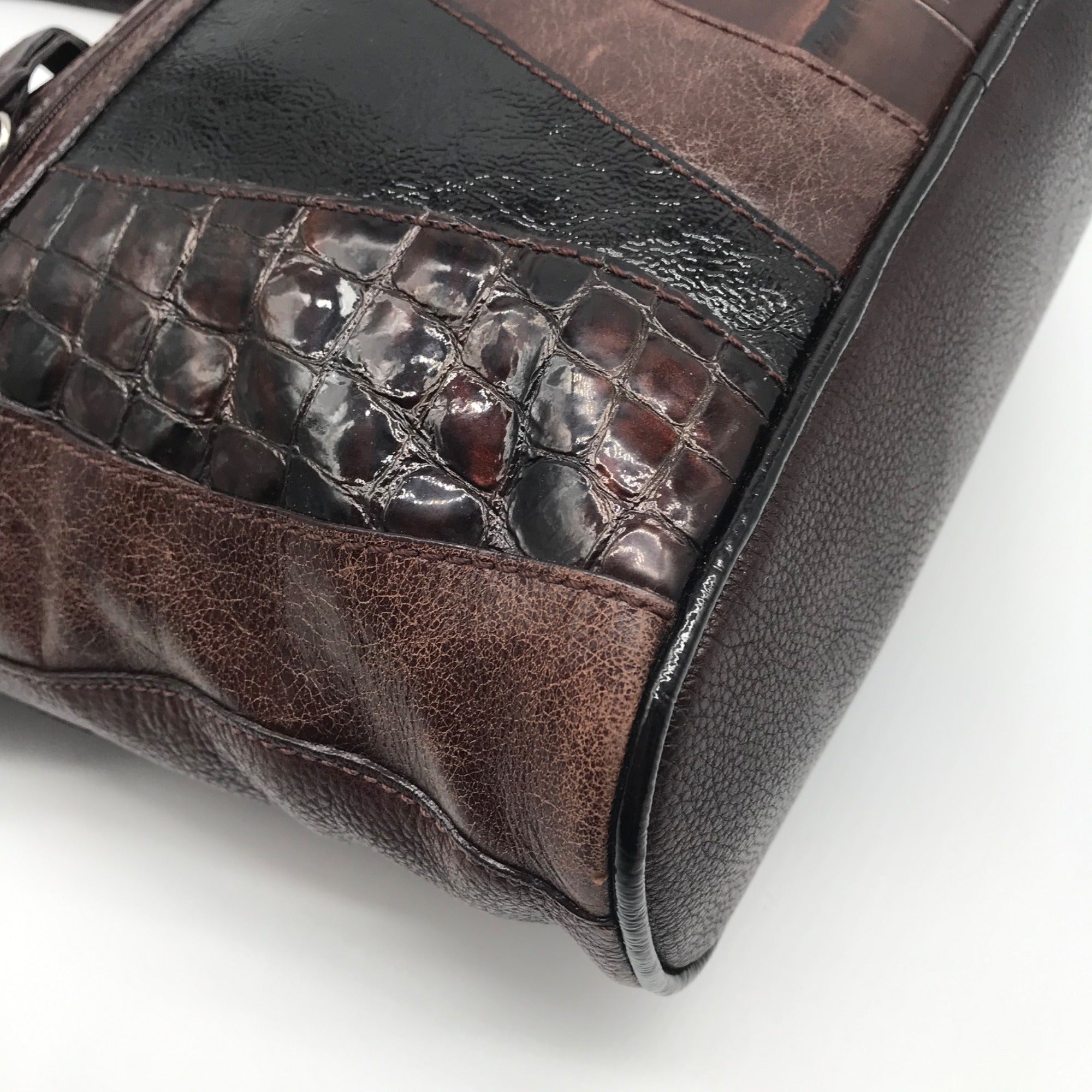 Brighton Brown Embossed Multi-Textured Leather Shoulder Bag